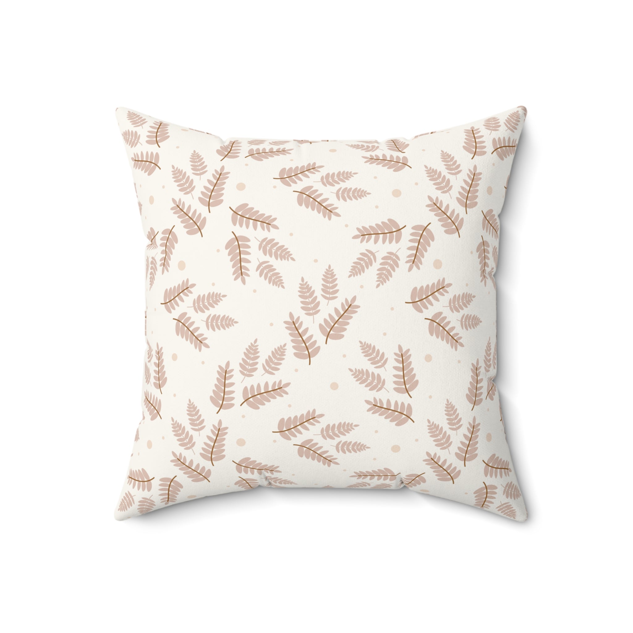 Beige and Brown Leaves Pattern Print Pillow Covers, Decorative Couch Sofa Accent Pillows, Living Room Spun Polyester Square Pillow