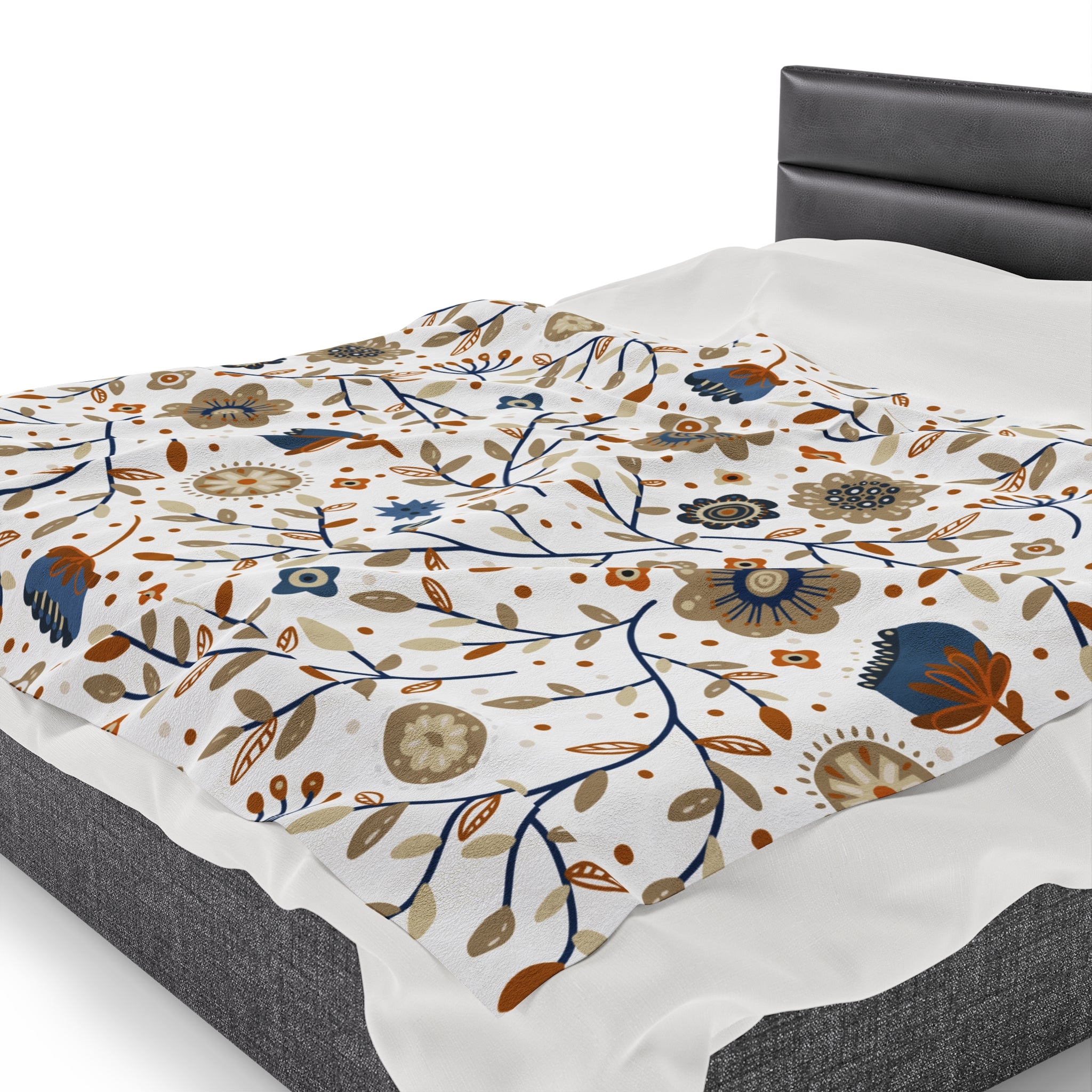 Neutral Nordic Floral Pattern Design Velveteen Plush Blanket, Gift for Boys and Girls, Cozy Throw Blanket, Children's Bedroom Decor, Nursery Bedding