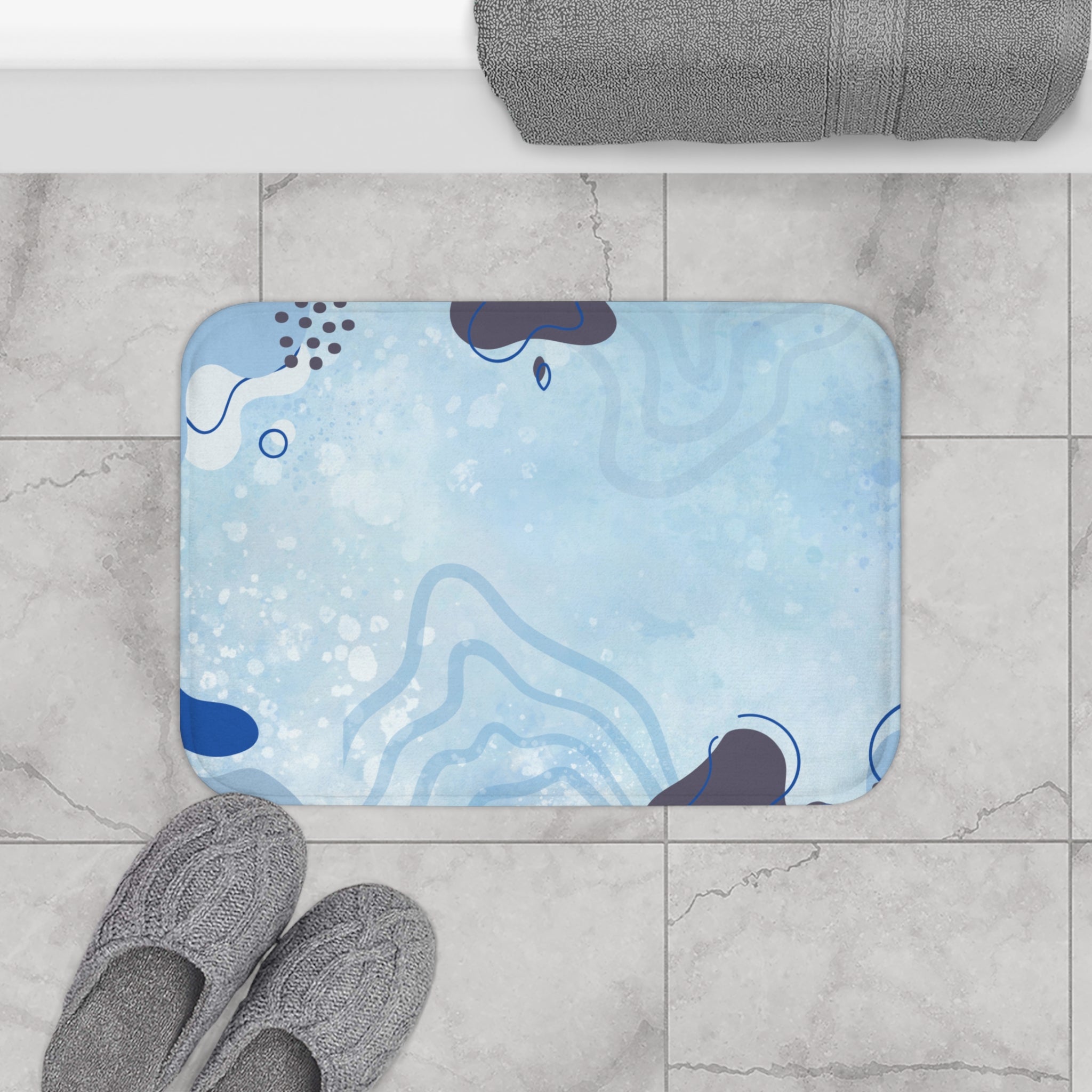 Blue Memory Foam Microfiber Bath Mat - Extra Soft Non-Slip Plush Rug, Machine Washable, Bathroom Floor, Tub & Shower