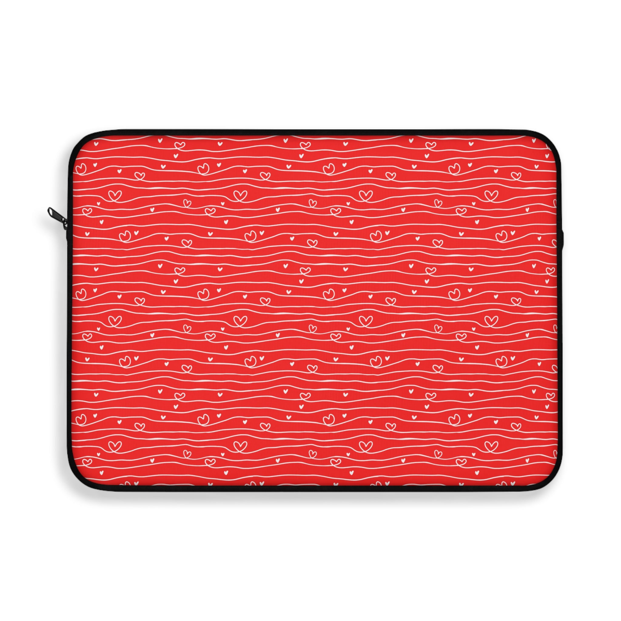 Red White Heart Lines Pattern Laptop Carrying Case, Computer Sleeve | Patchwork Cottage, Laptop Sleeve - Valentine's Day Gift