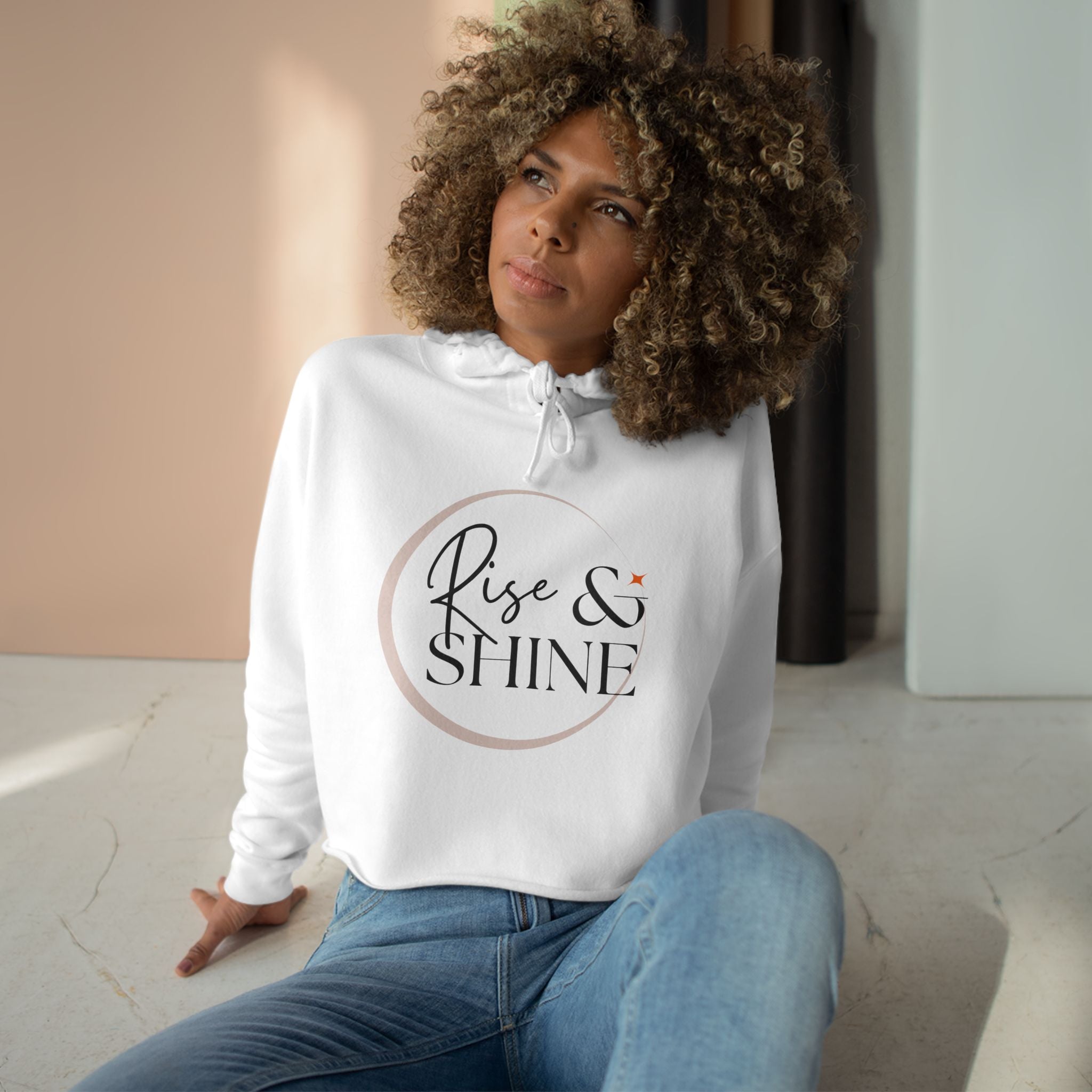 Rise and Shine Casual Hoodie, Women's Cropped Sweatshirt Fleece Pullover, Crop Hoodie for Women, Long Sleeve Crop Top, Cozy Cropped Hooded