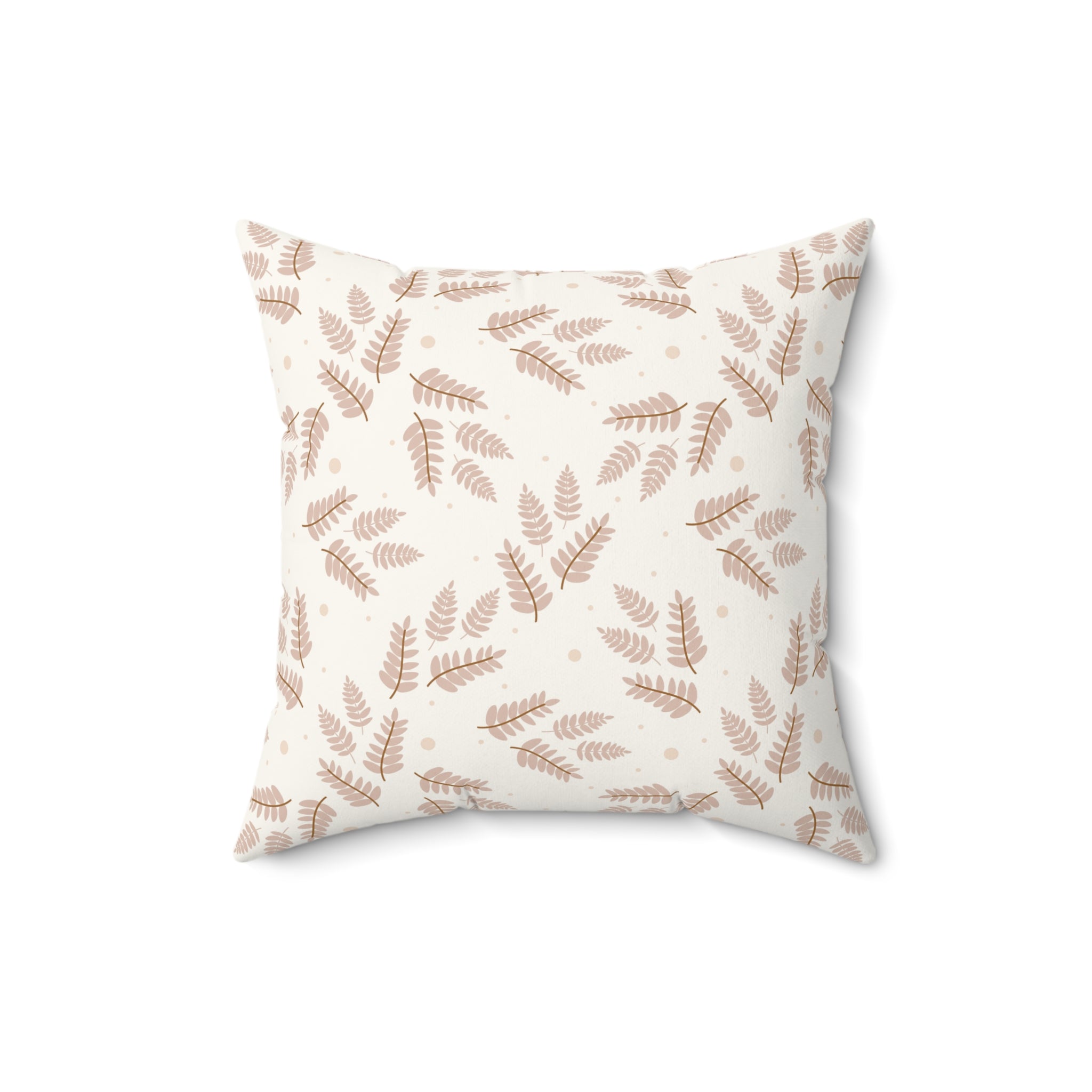 Beige and Brown Leaves Pattern Print Pillow Covers, Decorative Couch Sofa Accent Pillows, Living Room Spun Polyester Square Pillow