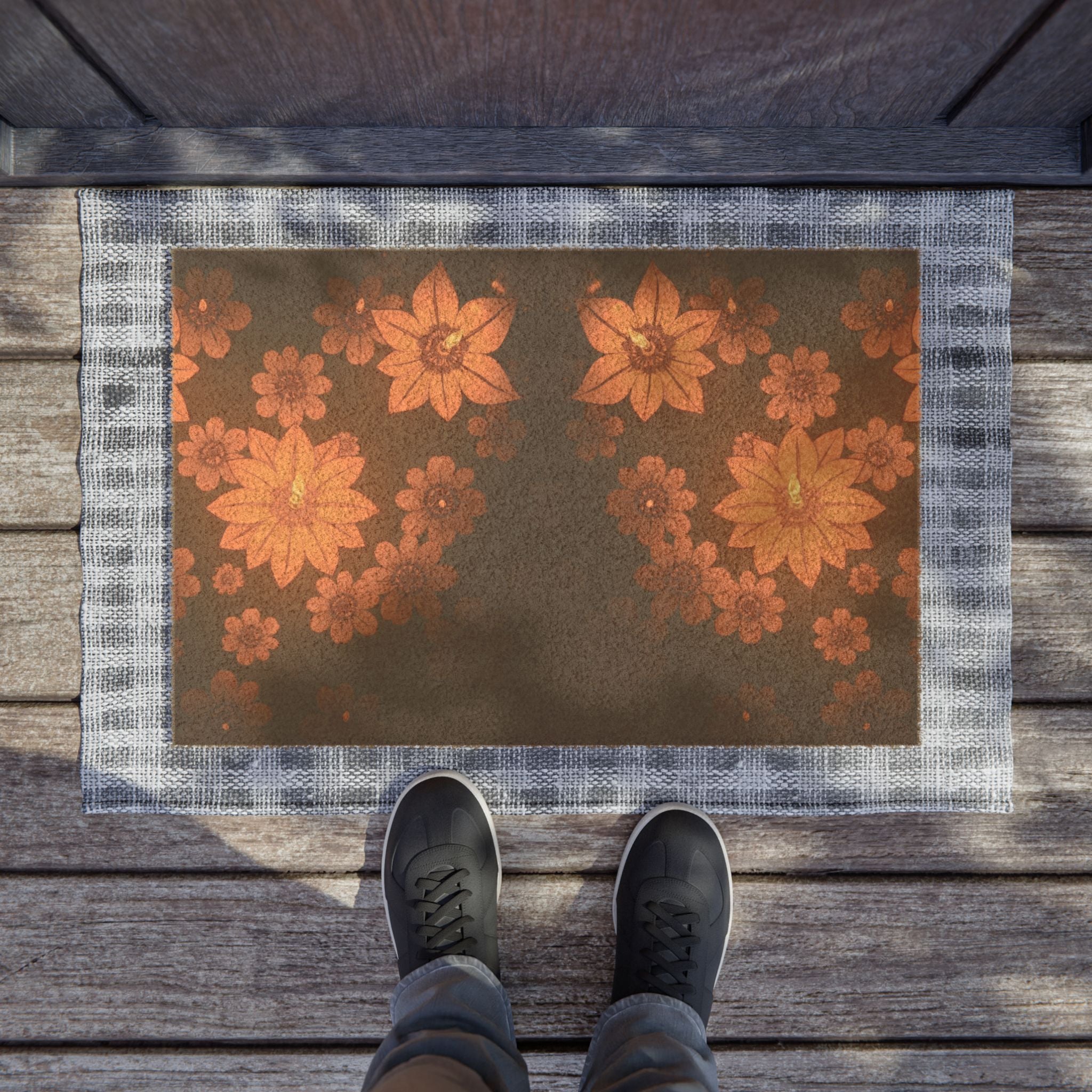 Warm Candlelight Flower Pattern Design, Coir Doormat, Welcome Mat for Front Door Decor, Floor Mats with Non-Slip Backing, Home Office