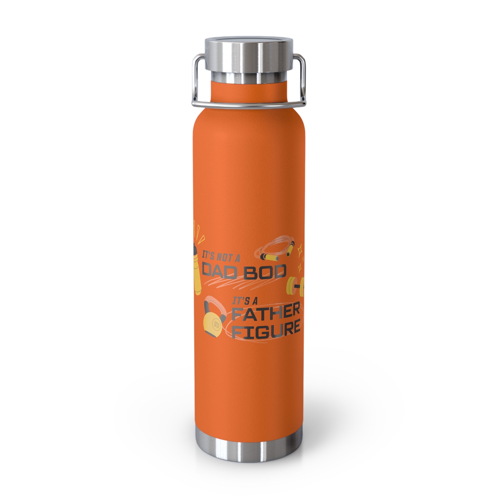 " I'ts Not Dad Bod, It's A Father Figure" Copper Water Bottle, Inspirational Quote, Gift Tumbler, 22oz, Motivational Drinkware, Stainless Steel Thermos