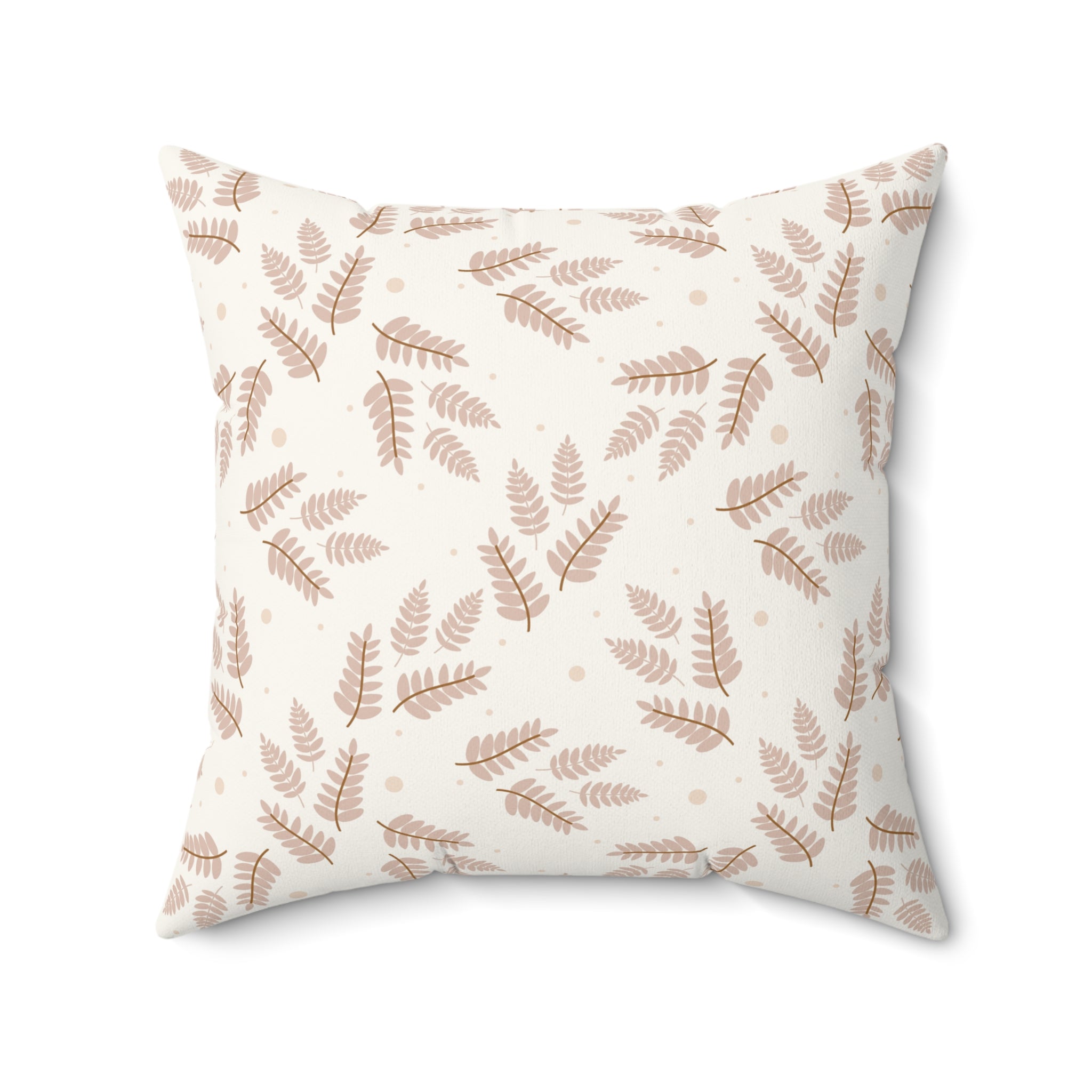 Beige and Brown Leaves Pattern Print Pillow Covers, Decorative Couch Sofa Accent Pillows, Living Room Spun Polyester Square Pillow