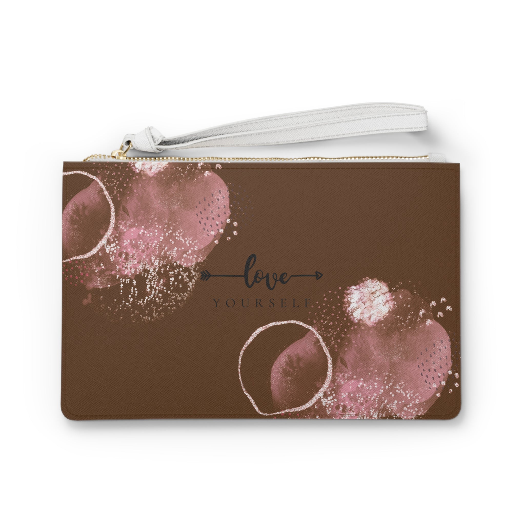 Brown Love Yourself Clutch Bag - Valentines Gift, Cute Design, Women Wallet Wristlet Clutch, Purses for Women Wristlet, Handbags Small Wallet Purses, Ladies Gifts
