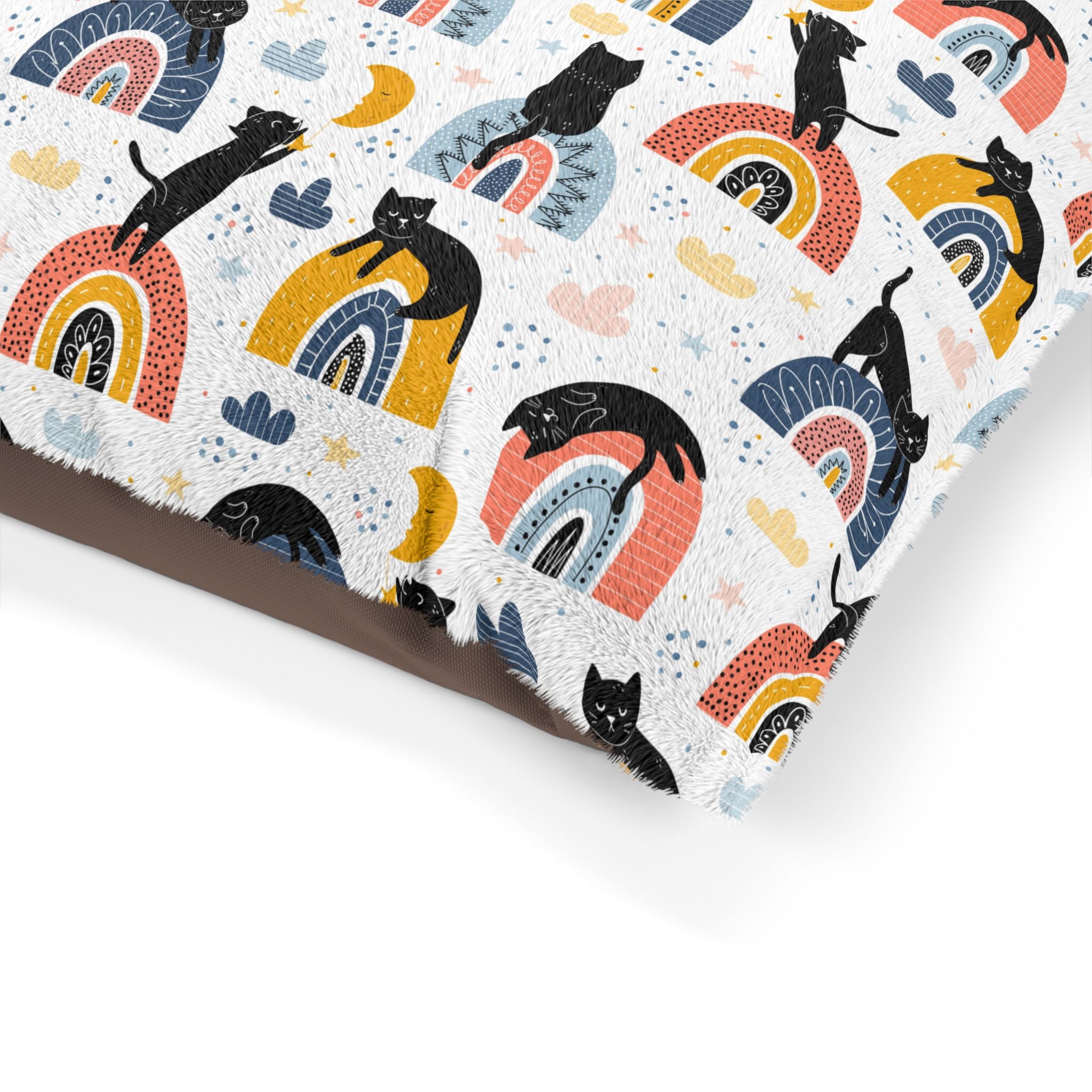 Rainbow Pattern Pet Bed - Cat and Dog Bed, Anti-Anxiety Pet Bed, Calming Dog Bed for Puppy, Cozy Cat Bed, Fluffy Dog Beds, Washable Puppy Bed for Indoor Pets