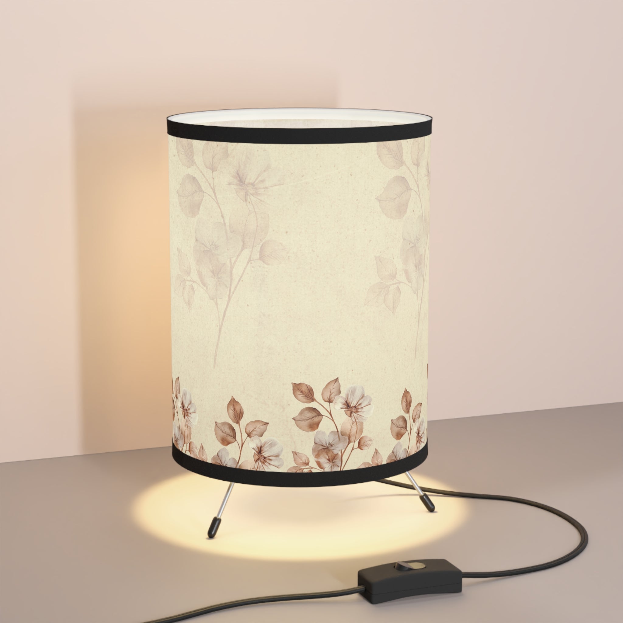 Beige Brown Vintage Floral Lamp, Desk Lamp for Bedroom, Living Room, Modern Style, Floral Bedside Lamp, Home Decor