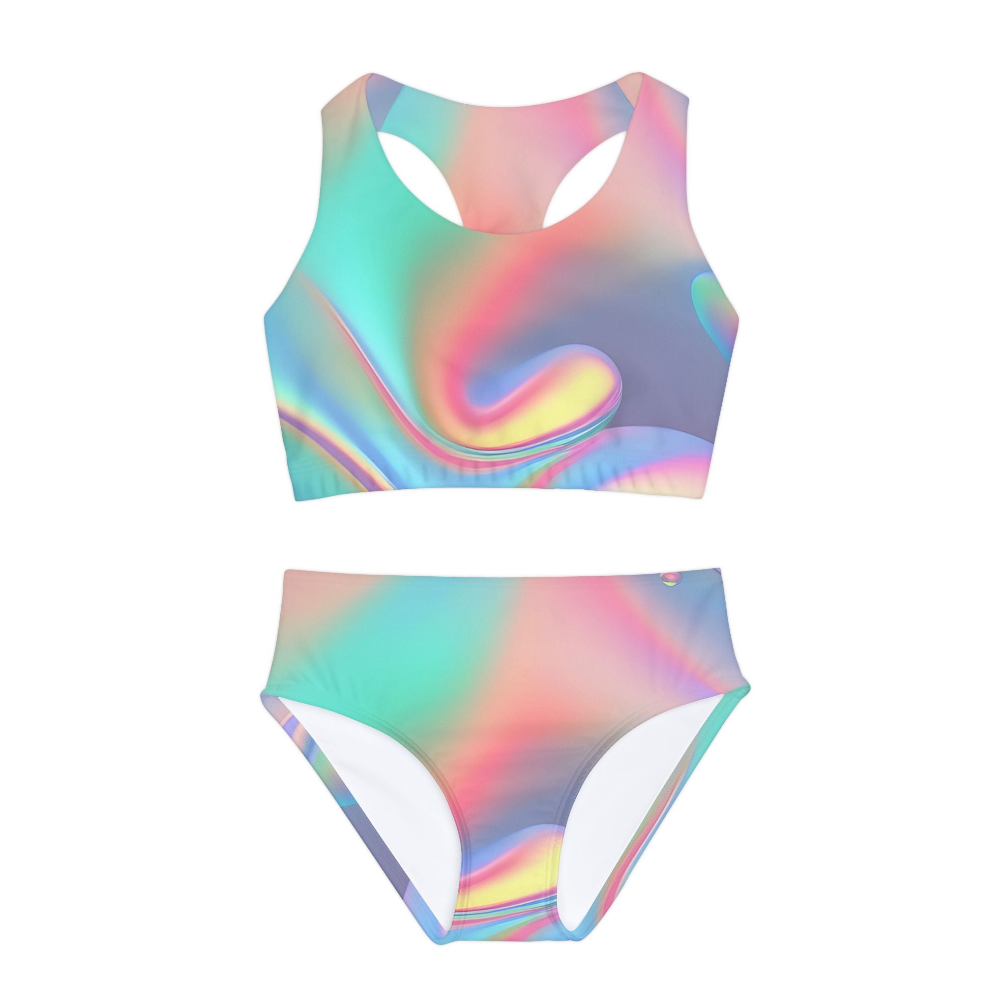 Pink and Cyan Swimsuit Set, Gradient Two Piece Bathing Suit, Cute Girls Swimwear, Summer Beach Outfit, Kids Swim Set