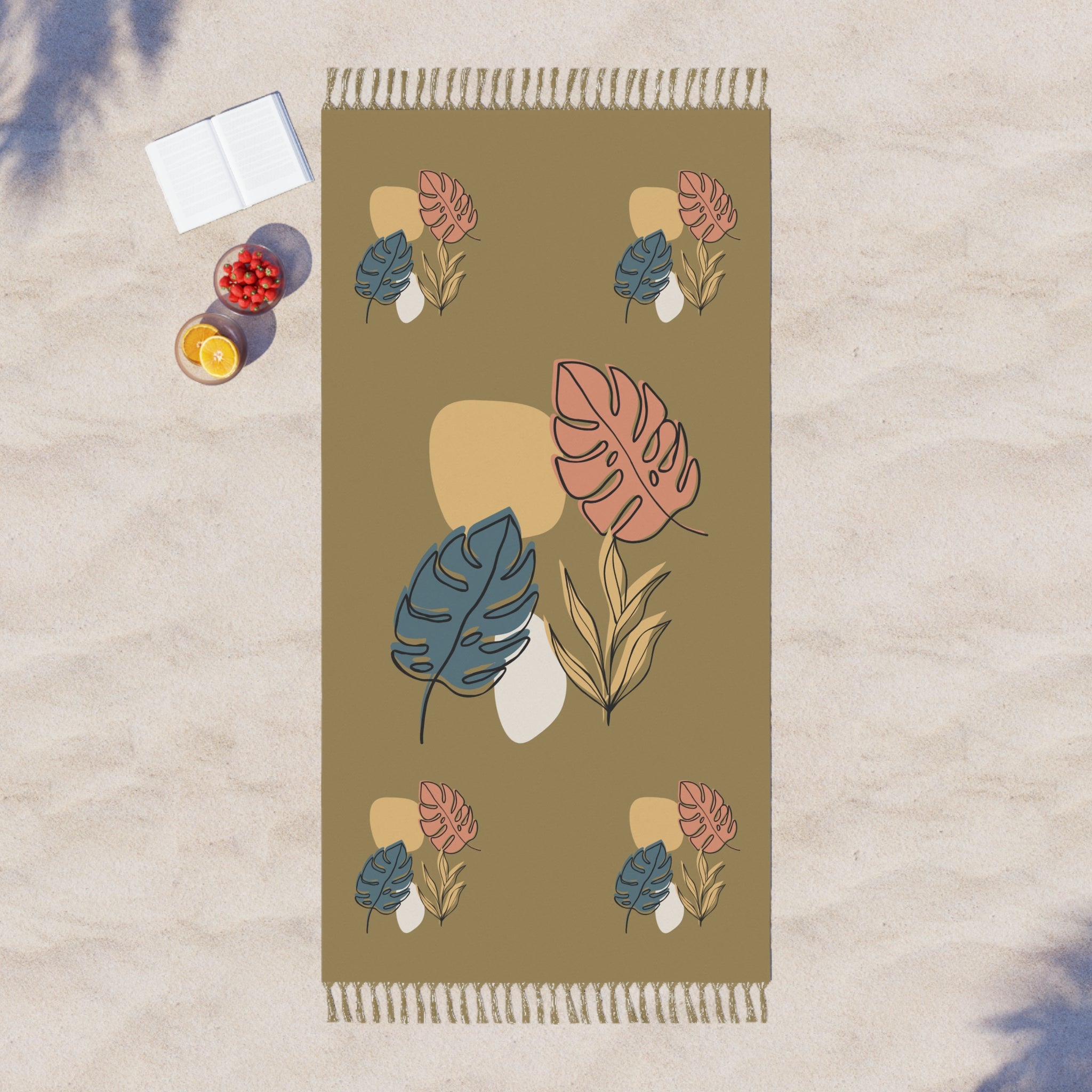 Neutral Boho Leafs Minimalist Beach Cloth, Stylish Gift for Her, Trendy Sarong, Summer Wrap, Beach Cover-Up, Bohemian Scarf