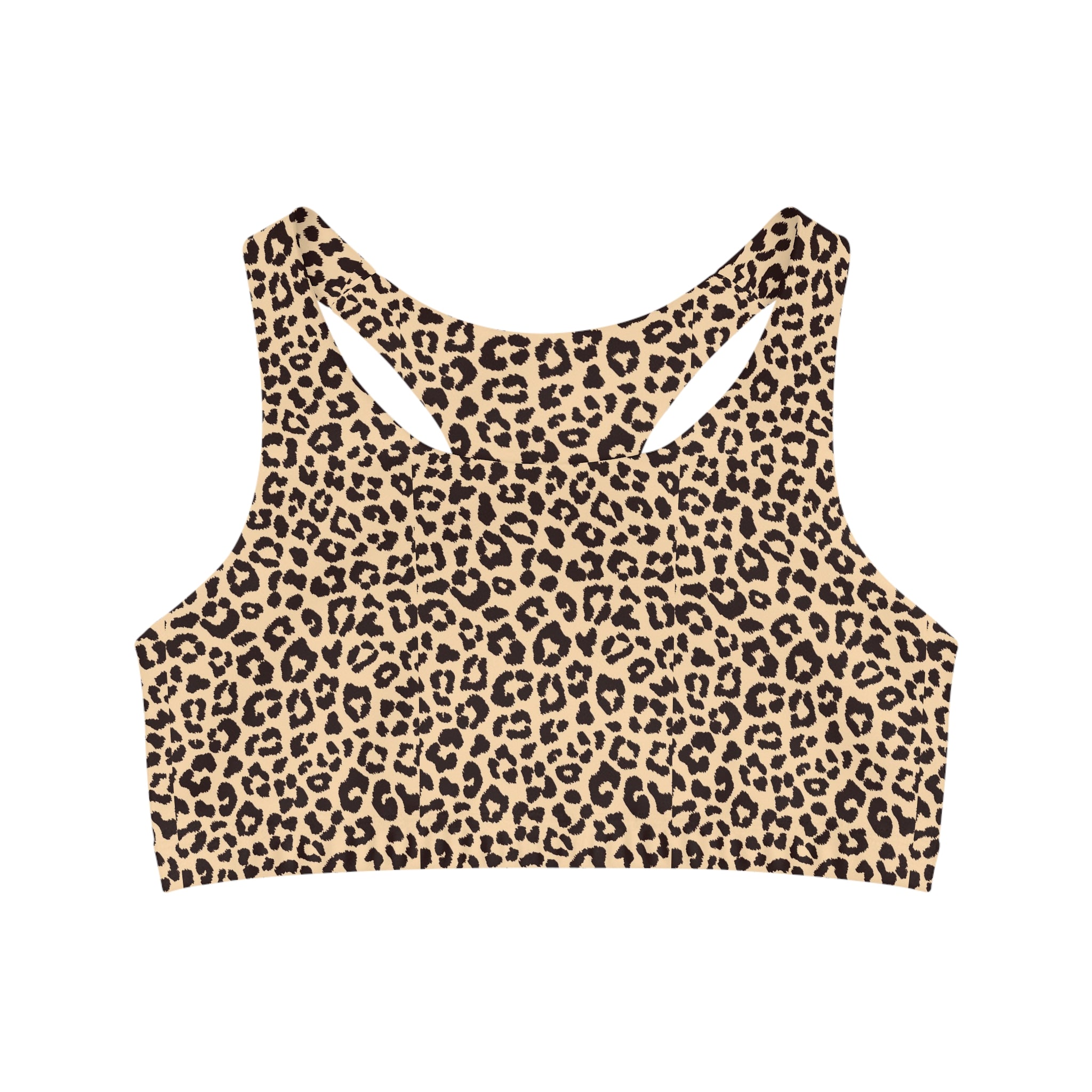 Beige Leopard, Racerback Sports Bra for Women - High Impact Workout Crop Tank Top