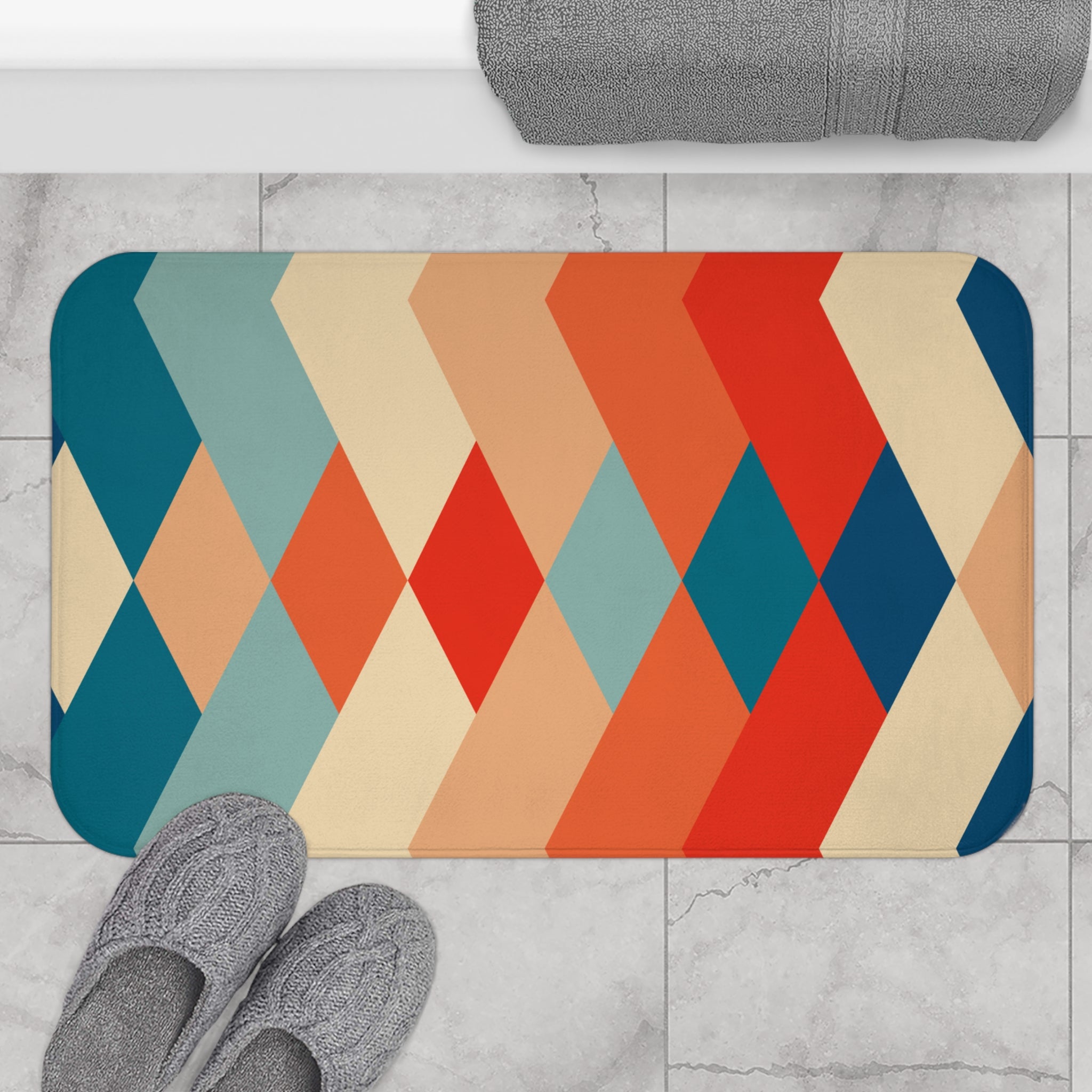 Vintage Pattern Memory Foam Microfiber Bath Mat - Extra Soft Non-Slip Plush Shaggy Rug, Machine Washable, Bathroom Floor