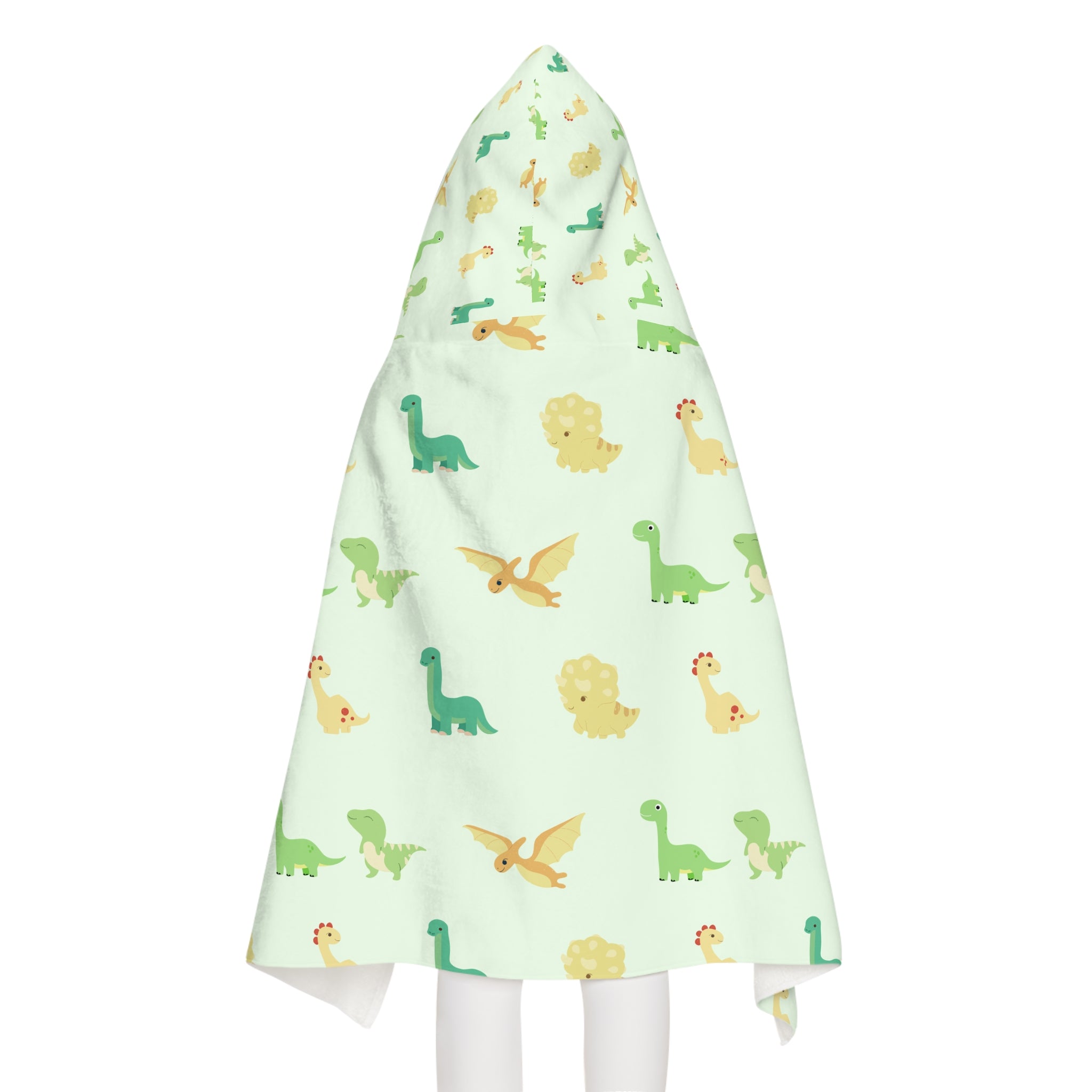 Green and Yellow Dinosaur Kids Hooded Towel, Cute Designs - Youth Hooded Towel