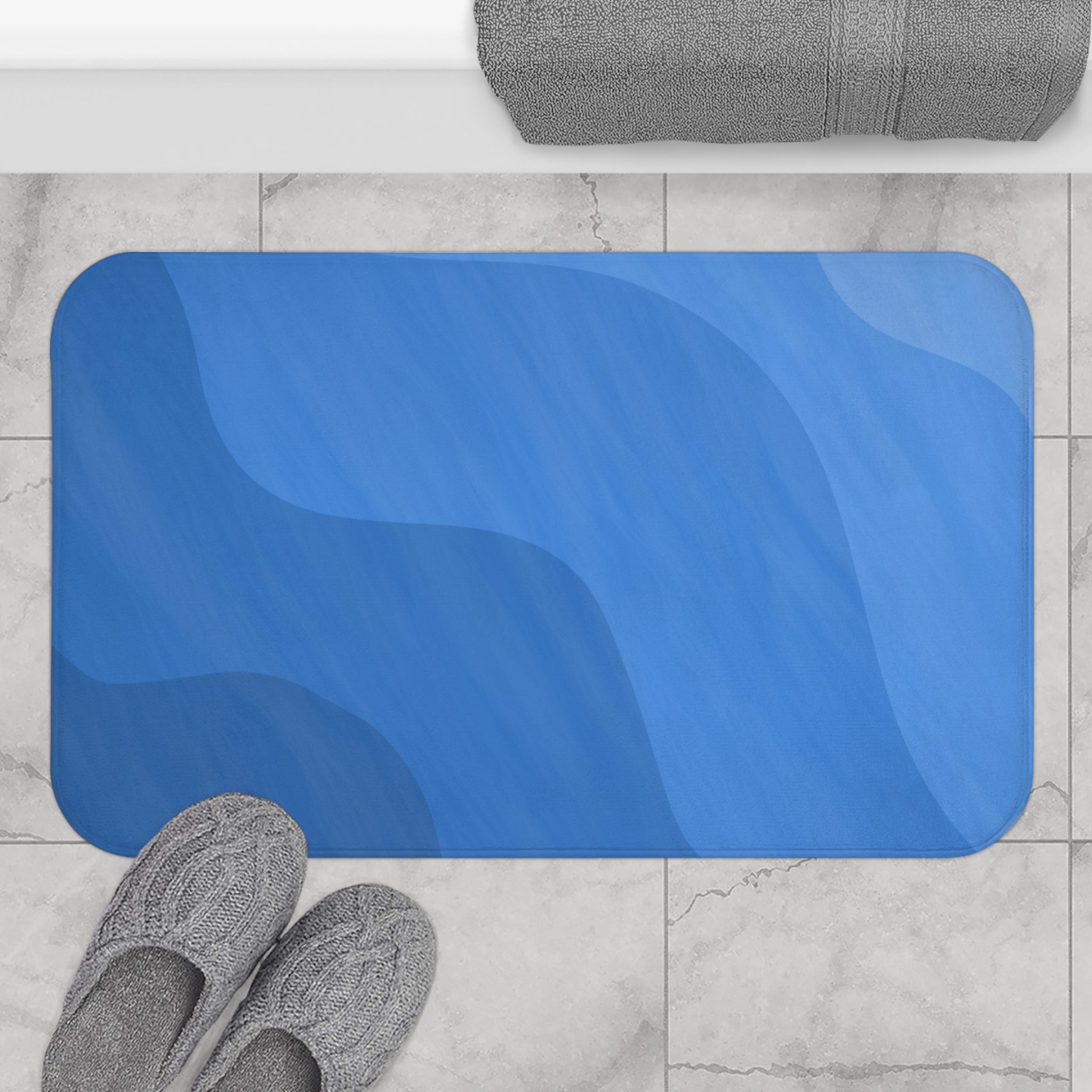 Blue Foam Microfiber Bath Mat - Extra Soft Non-Slip Plush Shaggy Rug, Machine Washable, Bathroom Floor, Tub & Shower