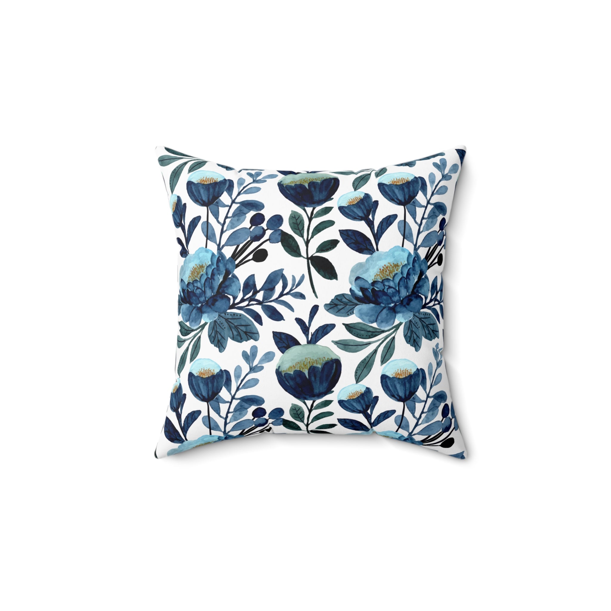 Blue Floral Elegant Vintage Pattern Print Pillow Covers, Decorative Couch Sofa Accent Pillows, Living Room Spun Polyester Square Pillow