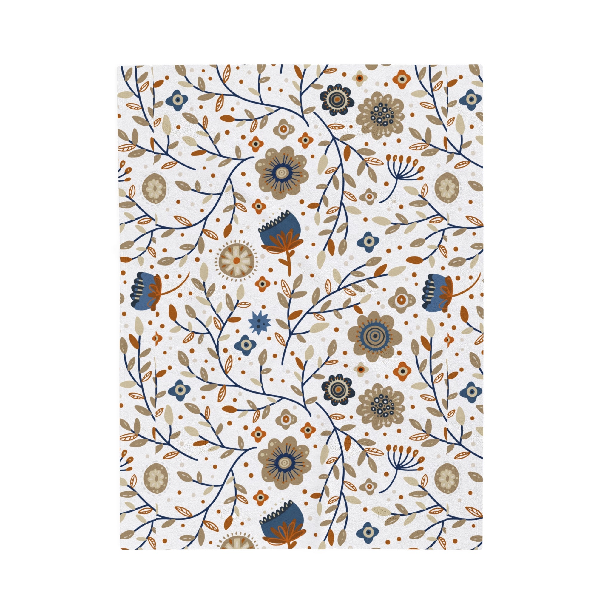 Neutral Nordic Floral Pattern Design Velveteen Plush Blanket, Gift for Boys and Girls, Cozy Throw Blanket, Children's Bedroom Decor, Nursery Bedding