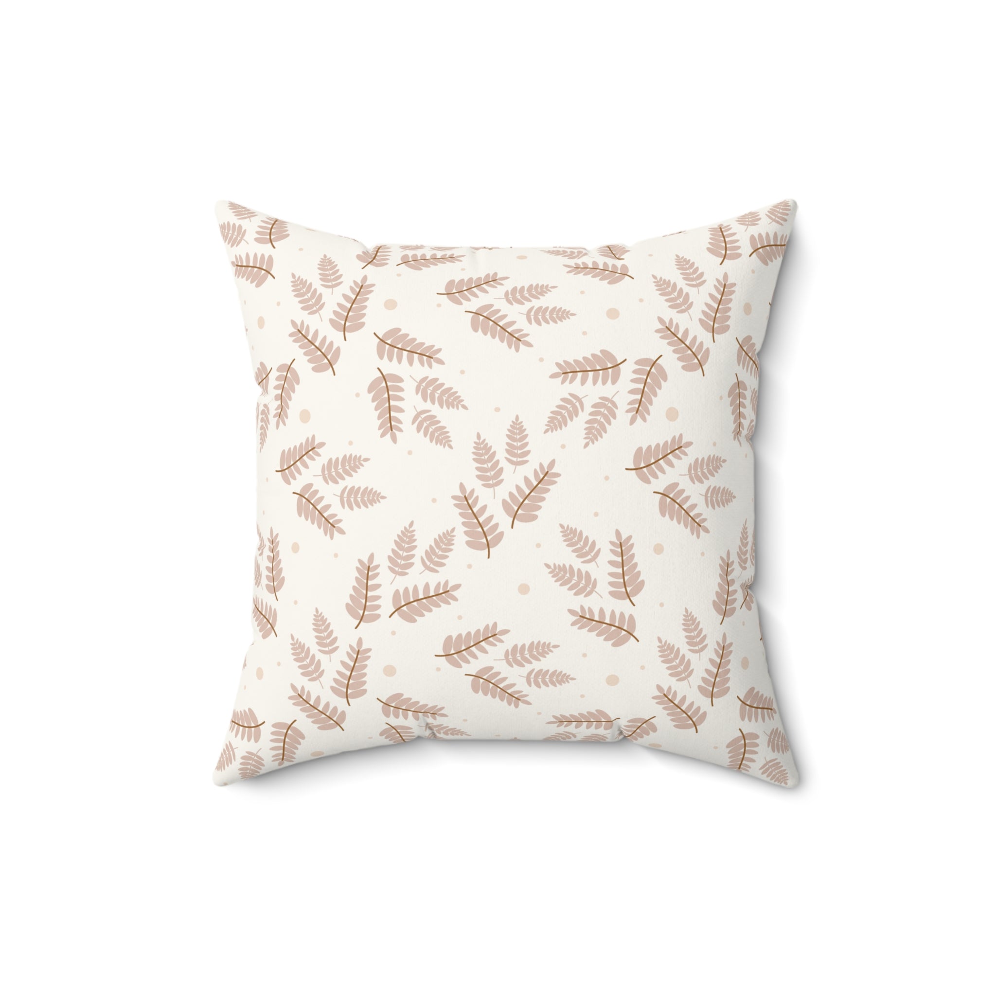 Beige and Brown Leaves Pattern Print Pillow Covers, Decorative Couch Sofa Accent Pillows, Living Room Spun Polyester Square Pillow
