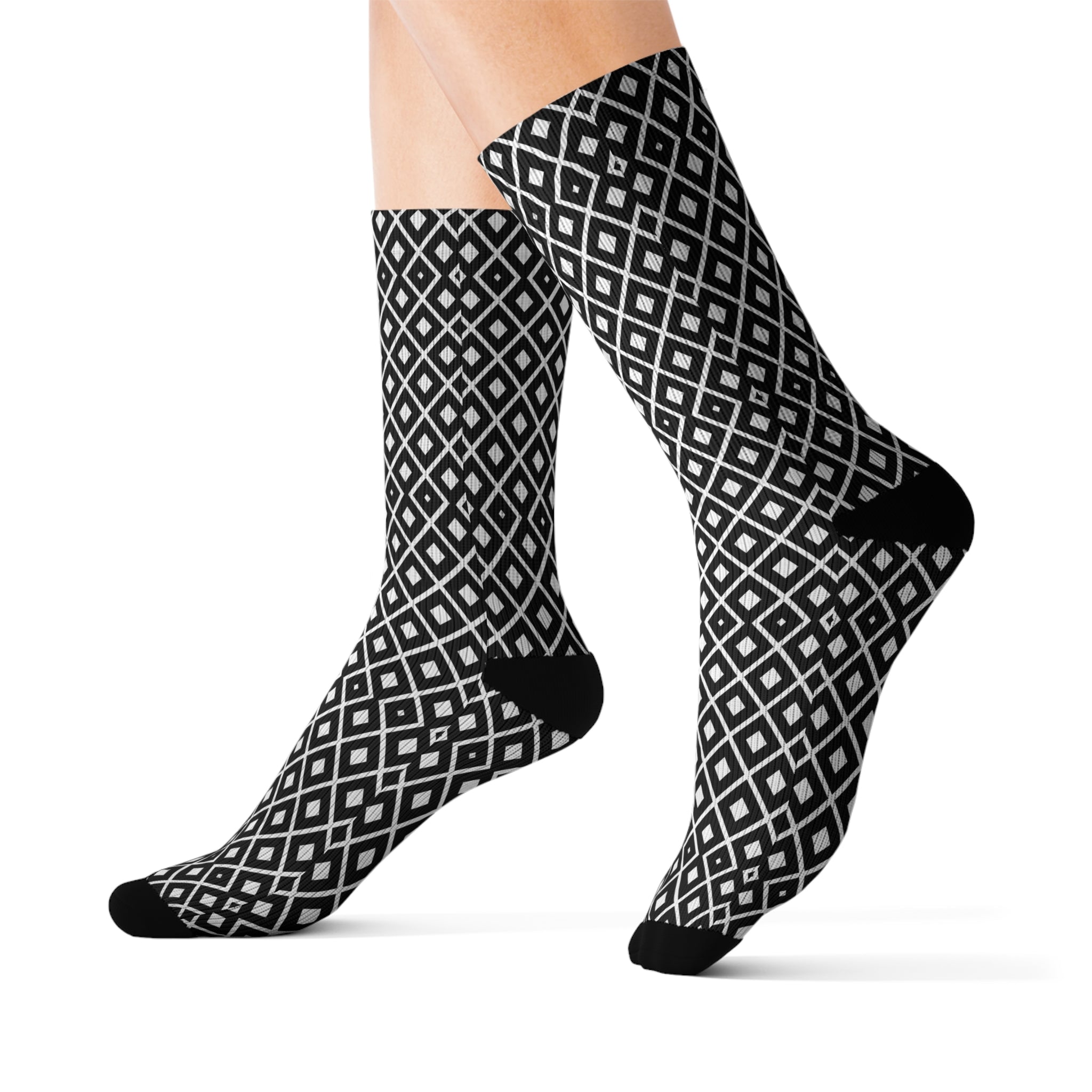 Black White Rhombus Pattern Socks Warm Crew Socks Socks for everyday wear