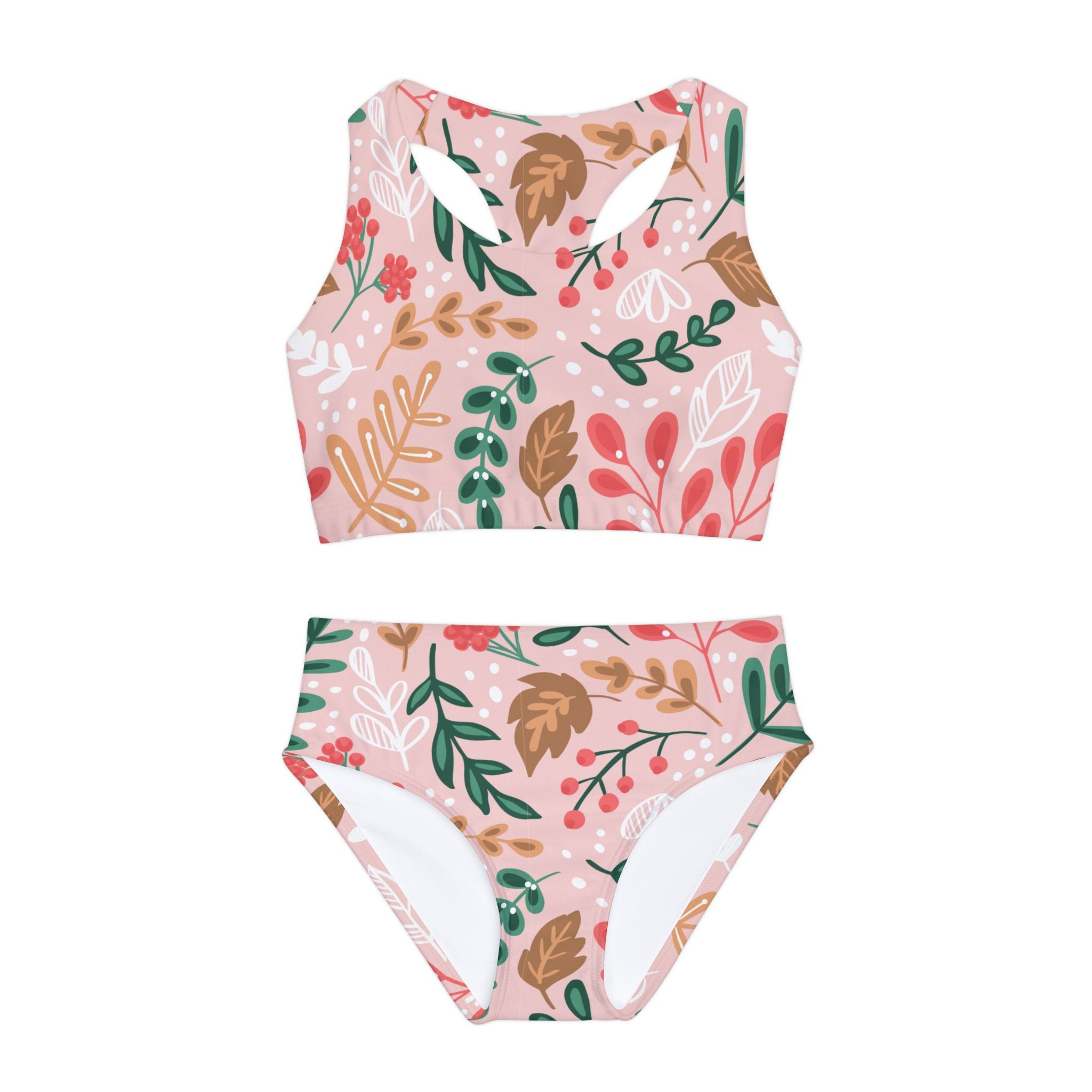 Pink Print Swimsuit Set, Floral Pattern Two Piece Bathing Suit, Cute Girls Swimwear, Summer Beach Outfit, Kids Swim Set