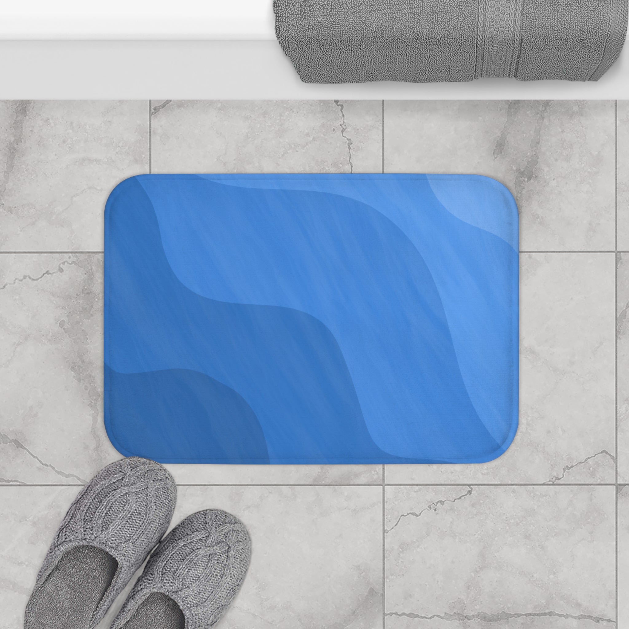 Blue Foam Microfiber Bath Mat - Extra Soft Non-Slip Plush Shaggy Rug, Machine Washable, Bathroom Floor, Tub & Shower