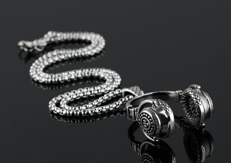 TITANIUM STAINLESS STEEL HIP HOP HEADPHONES CHAIN NECKLACE