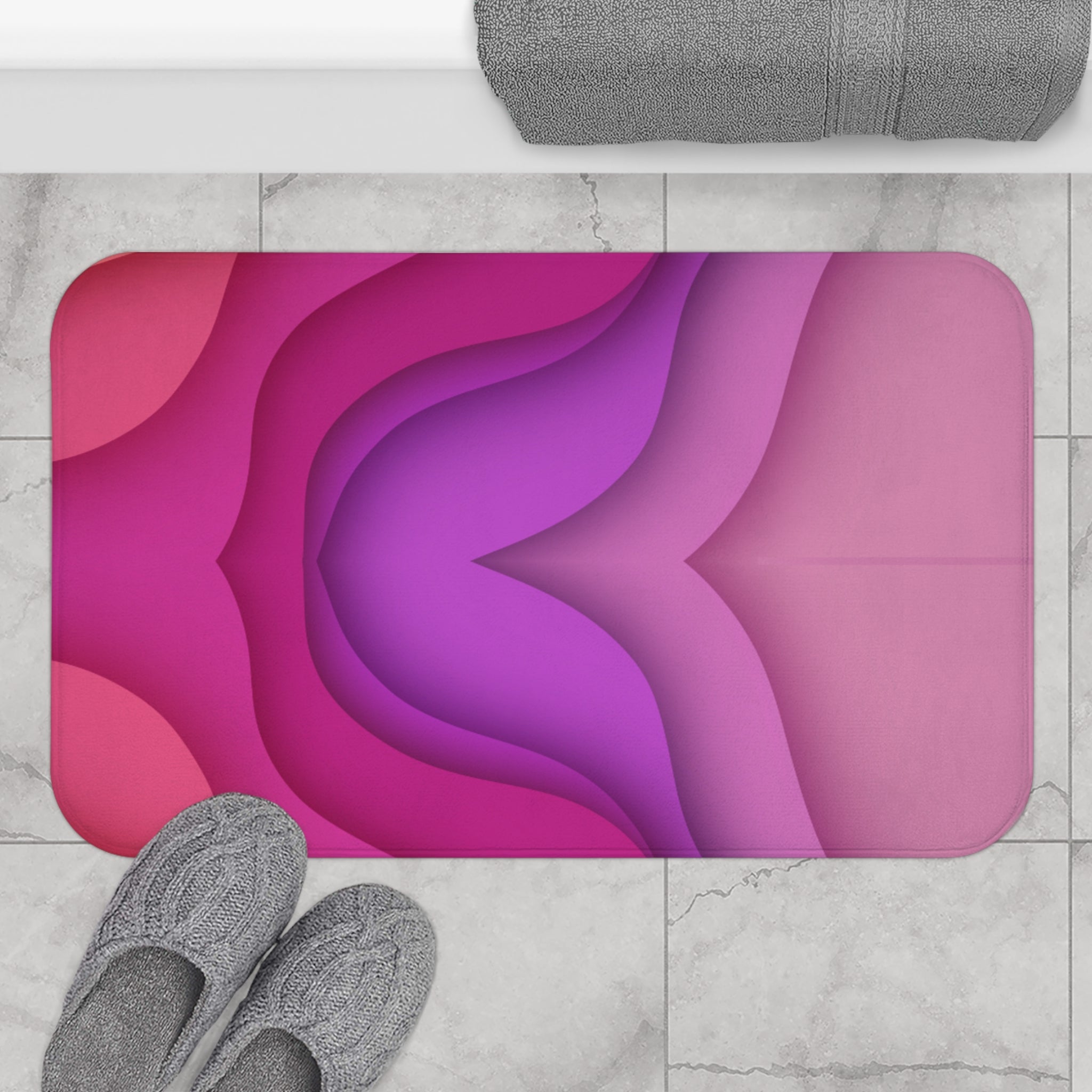 Pink Gradient Memory Foam Microfiber Bath Mat - Extra Soft Non-Slip Plush Rug, Machine Washable, Bathroom Floor, Tub & Shower
