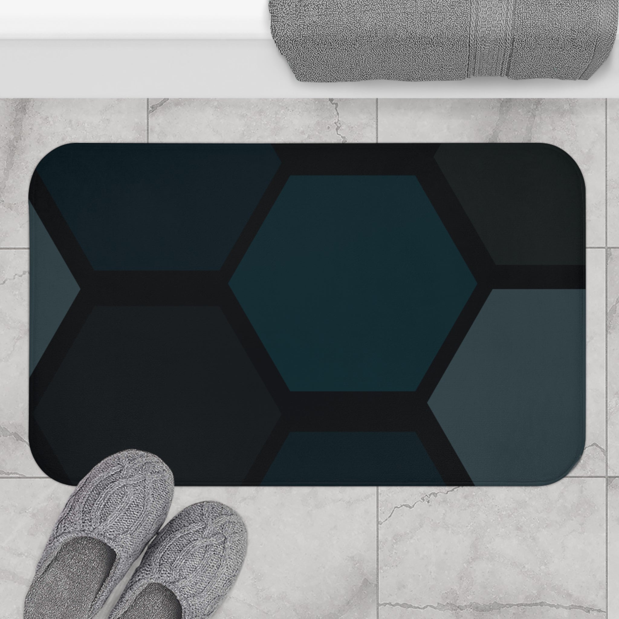 Black and Gray Memory Foam Microfiber Bath Mat - Extra Soft Non-Slip Plush Rug, Machine Washable, Bathroom Floor, Tub & Shower