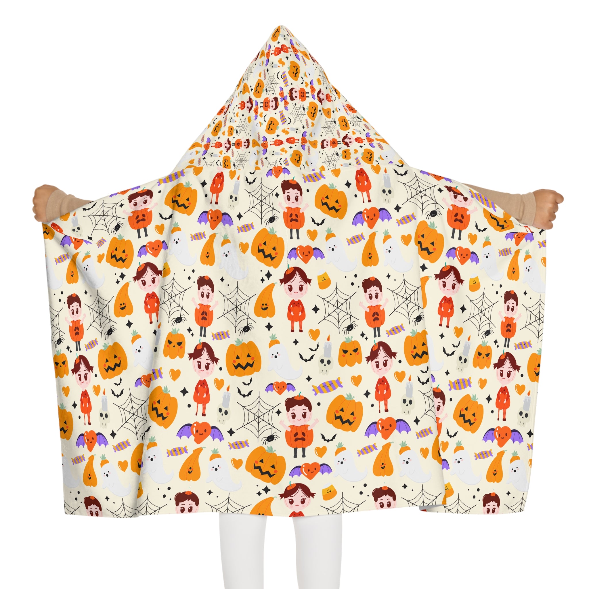 Orange Halloween Cute Design Hooded Towel, Cute Designs - Youth Hooded Towel