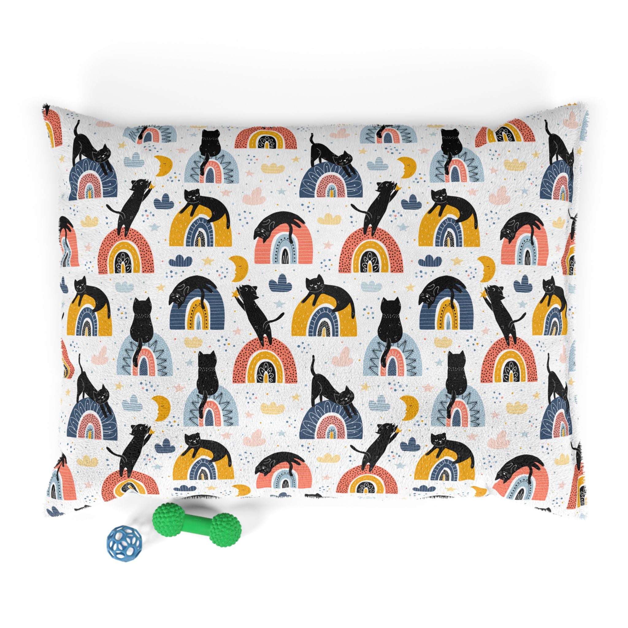 Rainbow Pattern Pet Bed - Cat and Dog Bed, Anti-Anxiety Pet Bed, Calming Dog Bed for Puppy, Cozy Cat Bed, Fluffy Dog Beds, Washable Puppy Bed for Indoor Pets