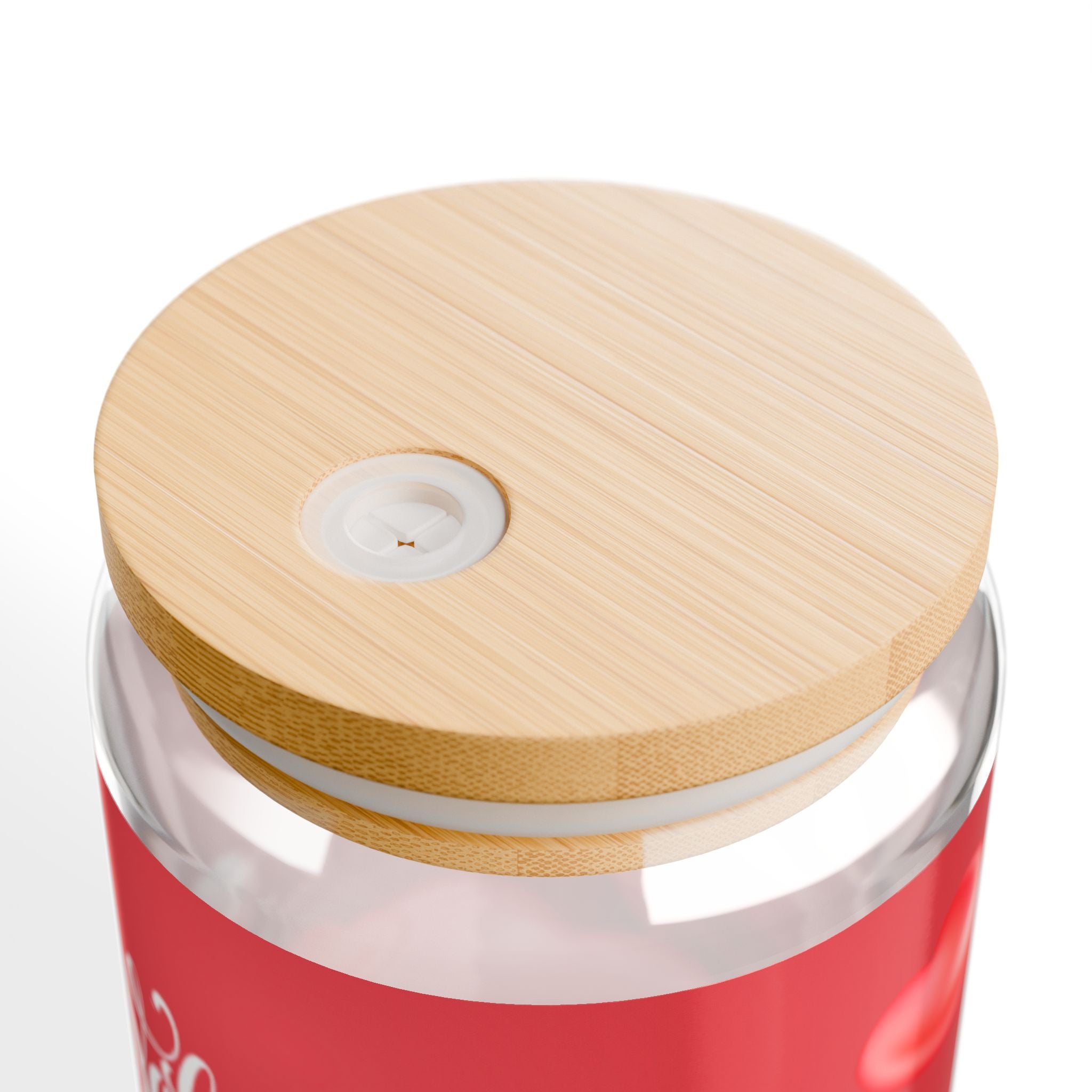 Glass Sipper 16oz - Red Happy Valentines Day Gift for Teachers, Girlfriend, Boyfriend, Valentines Give Away, Glasses Drinking Set, Iced Coffee Cup with Bamboo Lids, Drinking Glasses Tumbler with Straw and Lid, Glass Can Coffee Cups, Drinking Glassware