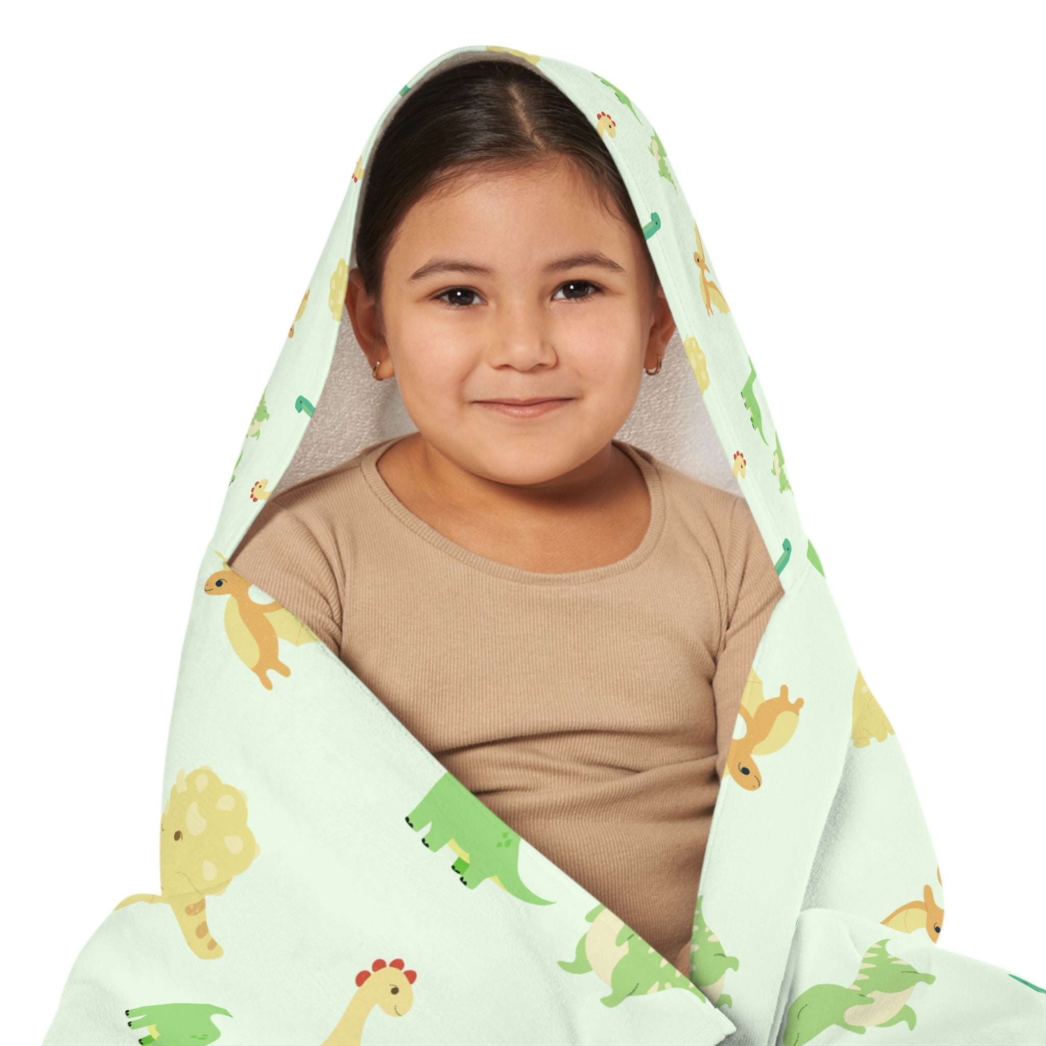 Green and Yellow Dinosaur Kids Hooded Towel, Cute Designs - Youth Hooded Towel