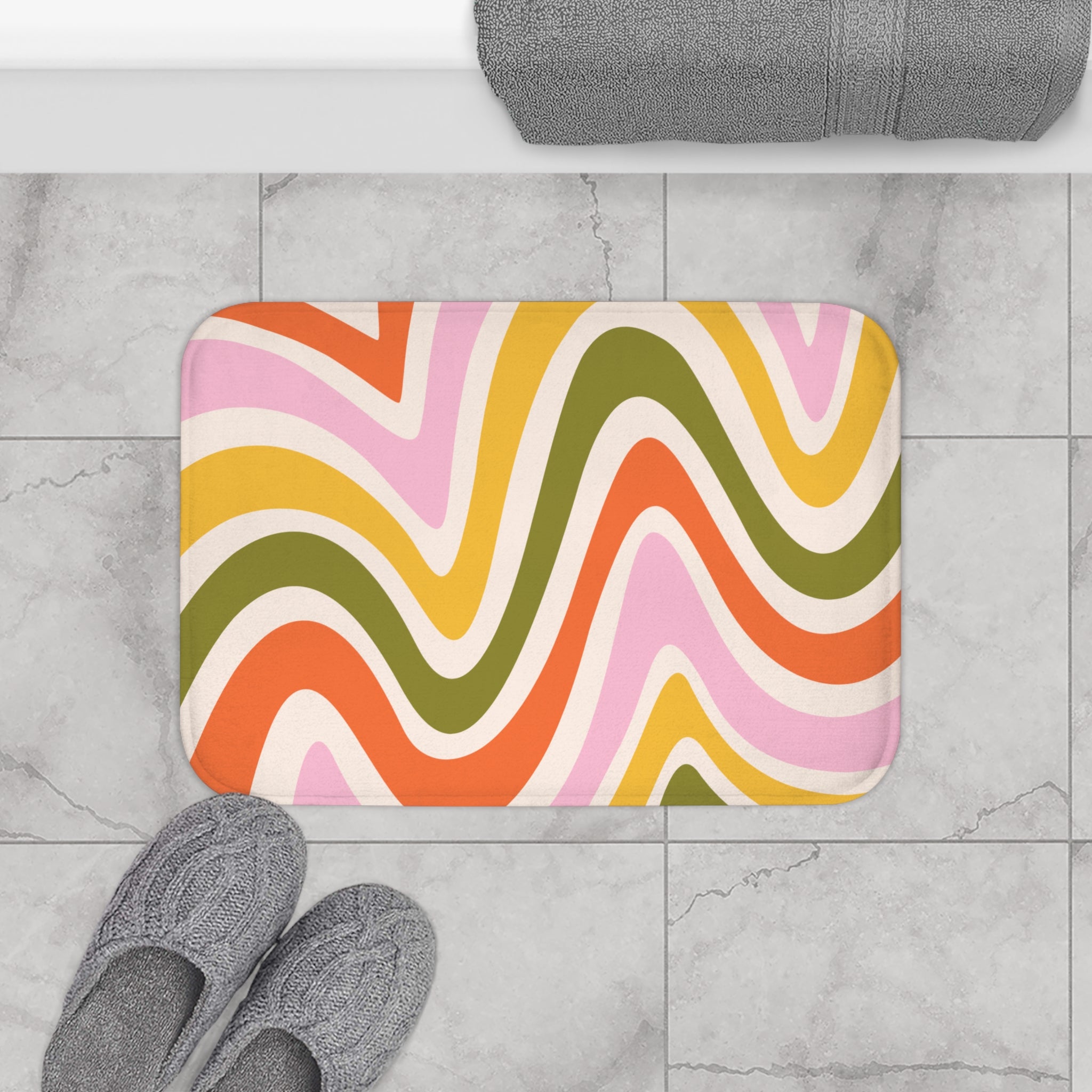 Yellow Green Memory Foam Microfiber Bath Mat - Extra Soft Non-Slip Plush Rug, Machine Washable, Bathroom Floor, Tub & Shower