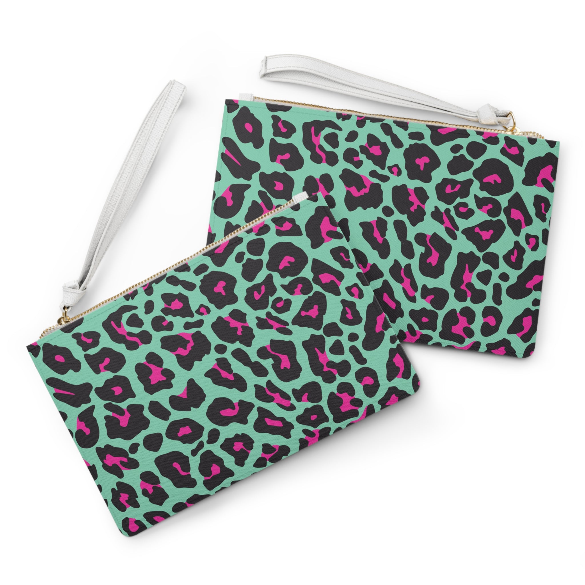 Green And Pink Leopard Print Clutch Bag - Valentines Gift, Cute Design,  Women Wallet Wristlet Clutch, Purses for Women Wristlet, Handbags Small Wallet Purses, Ladies Gifts