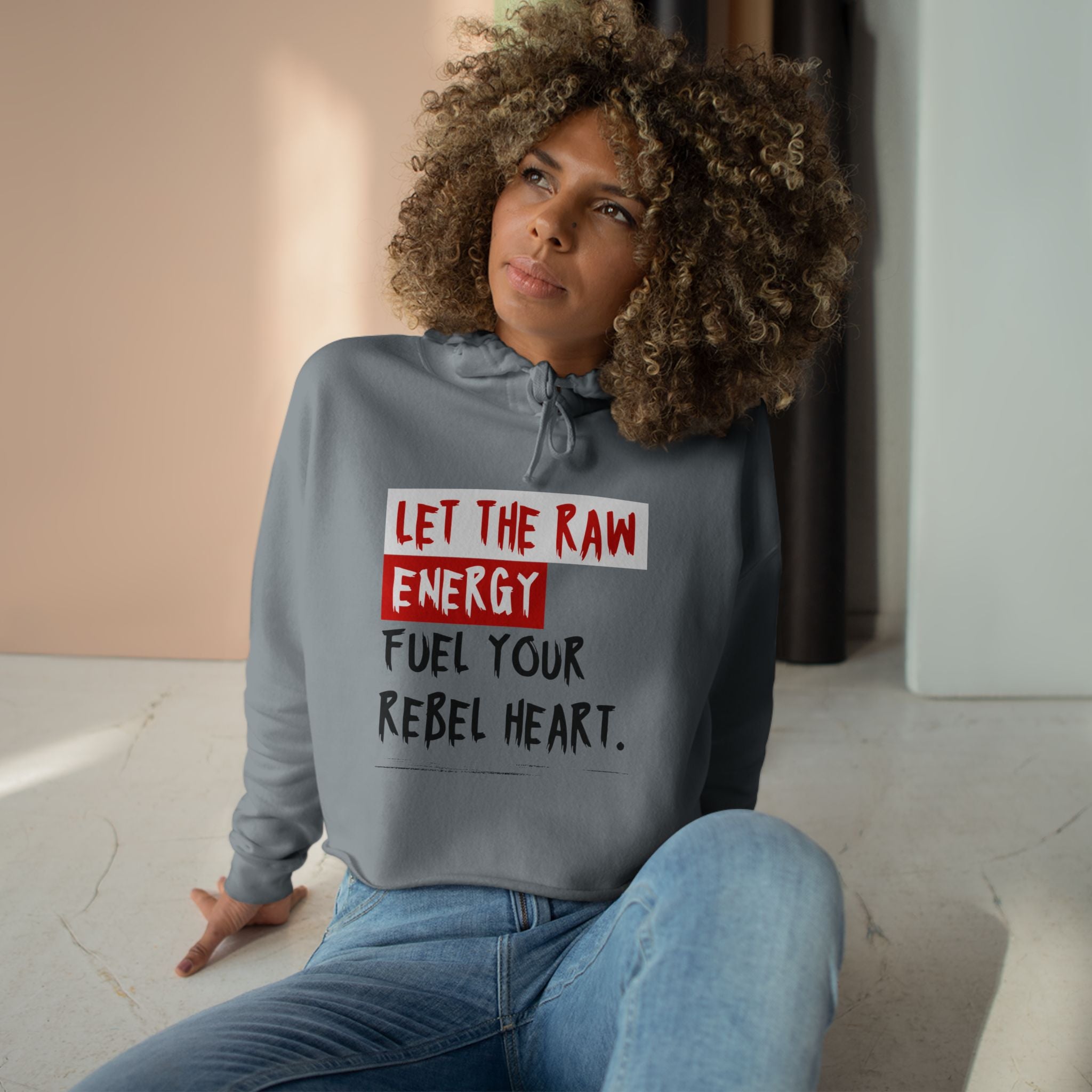 Rebel Heart, Casual Hoodie, Women's Cropped Sweatshirt Fleece Pullover, Crop Hoodie for Women, Long Sleeve Crop Top, Cozy Cropped Hooded