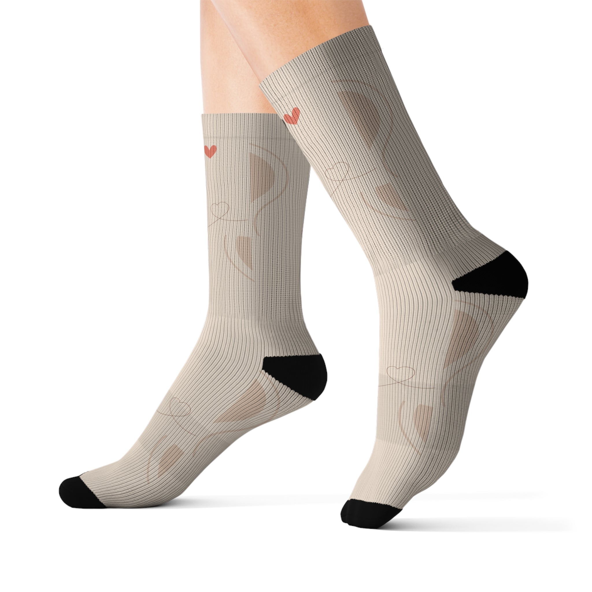 Brown Beige Cute Socks, Cute Athletic Crew socks, Patterned Socks Warm Crew Socks, Socks for everyday wear