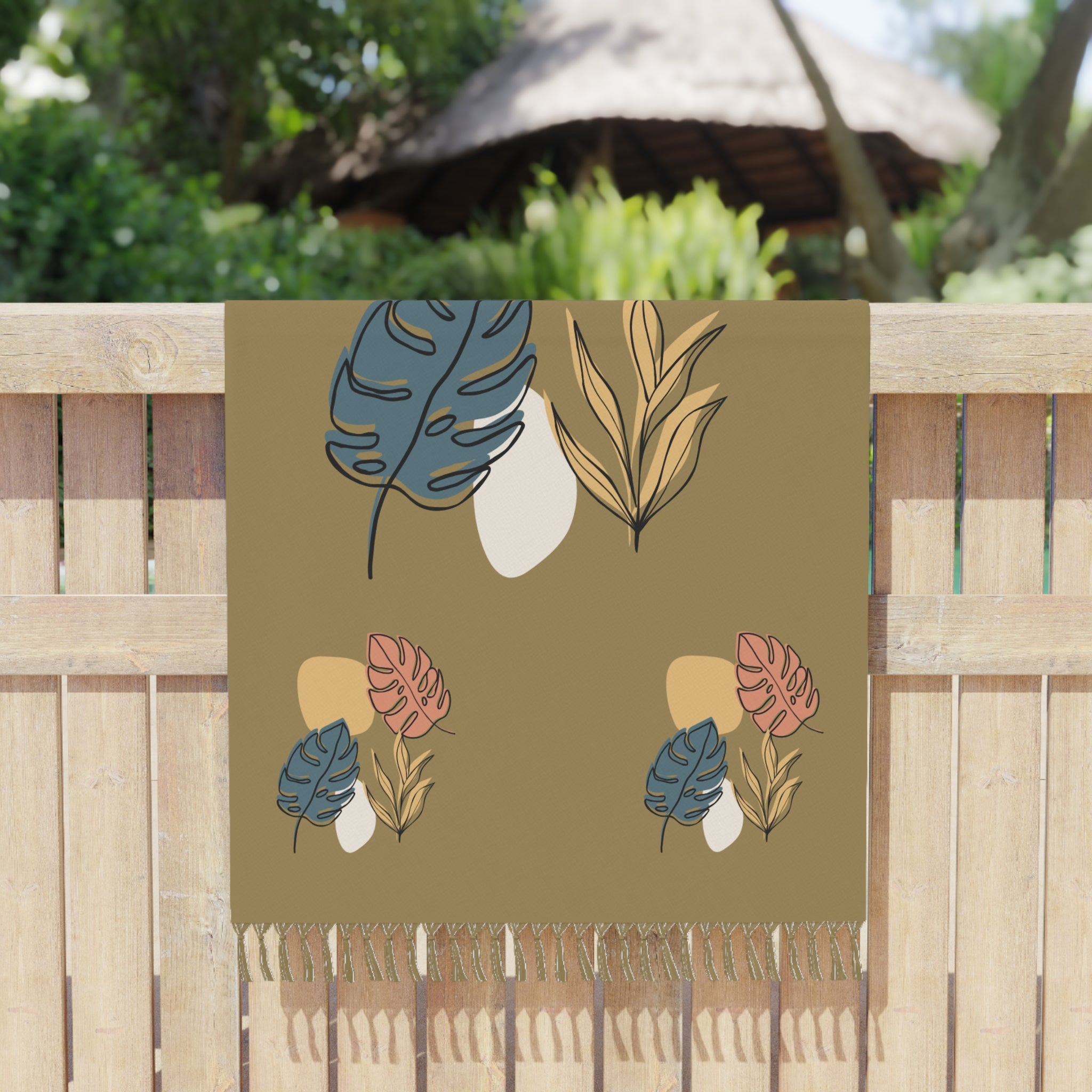 Neutral Boho Leafs Minimalist Beach Cloth, Stylish Gift for Her, Trendy Sarong, Summer Wrap, Beach Cover-Up, Bohemian Scarf