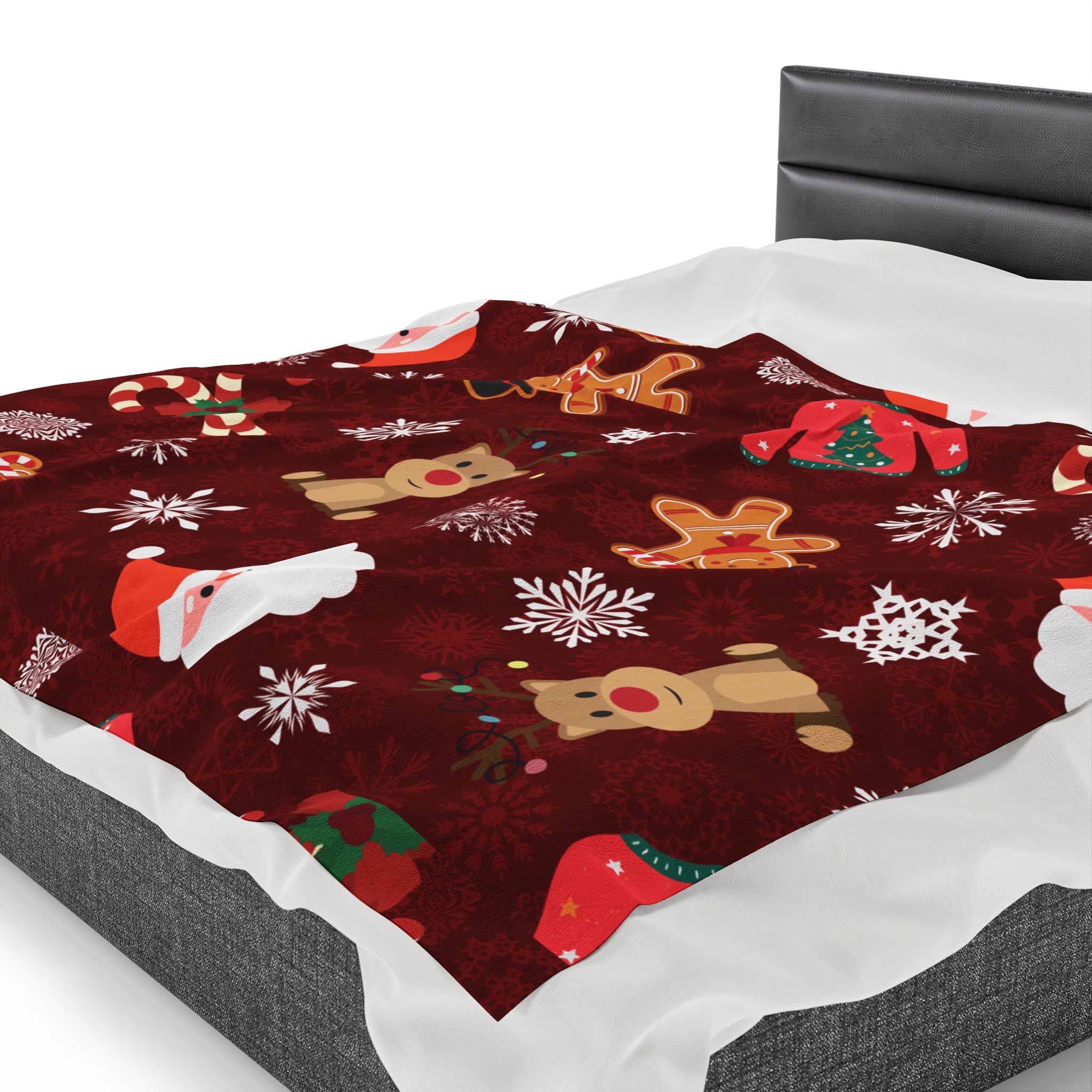 Red And White Merry Christmas Holiday Design Velveteen Plush Blanket, Gift for Boys and Girls, Cozy Throw Blanket, Children's Bedroom Decor, Nursery Bedding