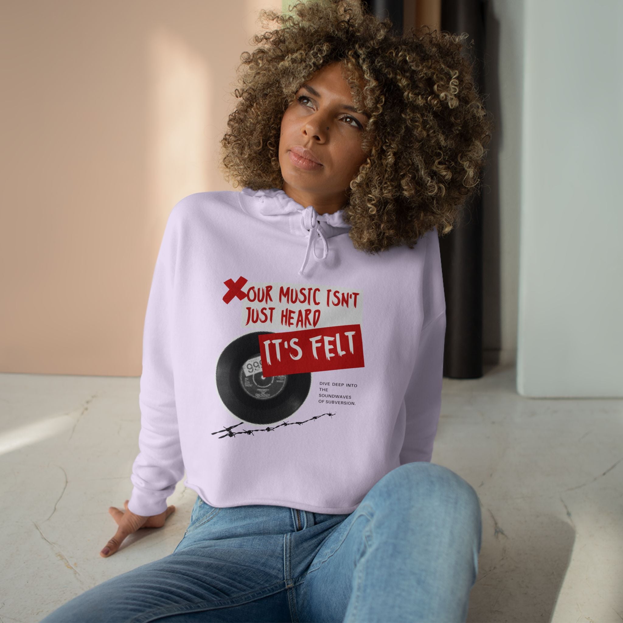 Grunge Music, Casual Hoodie, Women's Cropped Sweatshirt Fleece Pullover, Crop Hoodie for Women, Long Sleeve Crop Top, Cozy Cropped Hooded