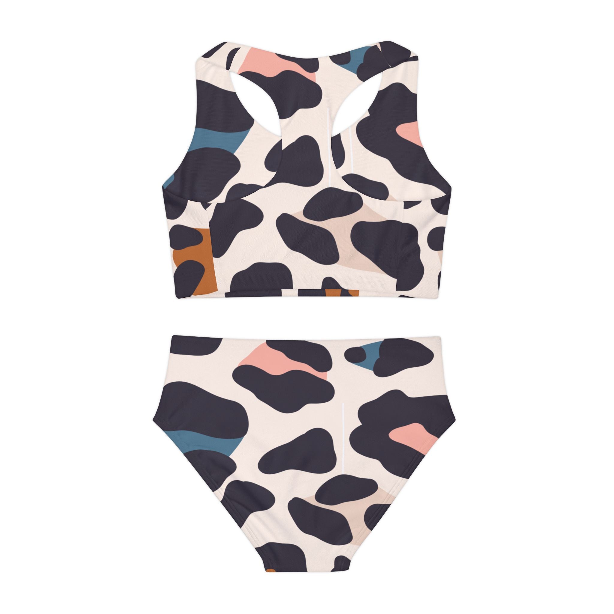 Pastel Leopard Print Swimsuit Set, Animal Pattern Two Piece Bathing Suit, Cute Girls Swimwear, Summer Beach Outfit, Kids Swim Set