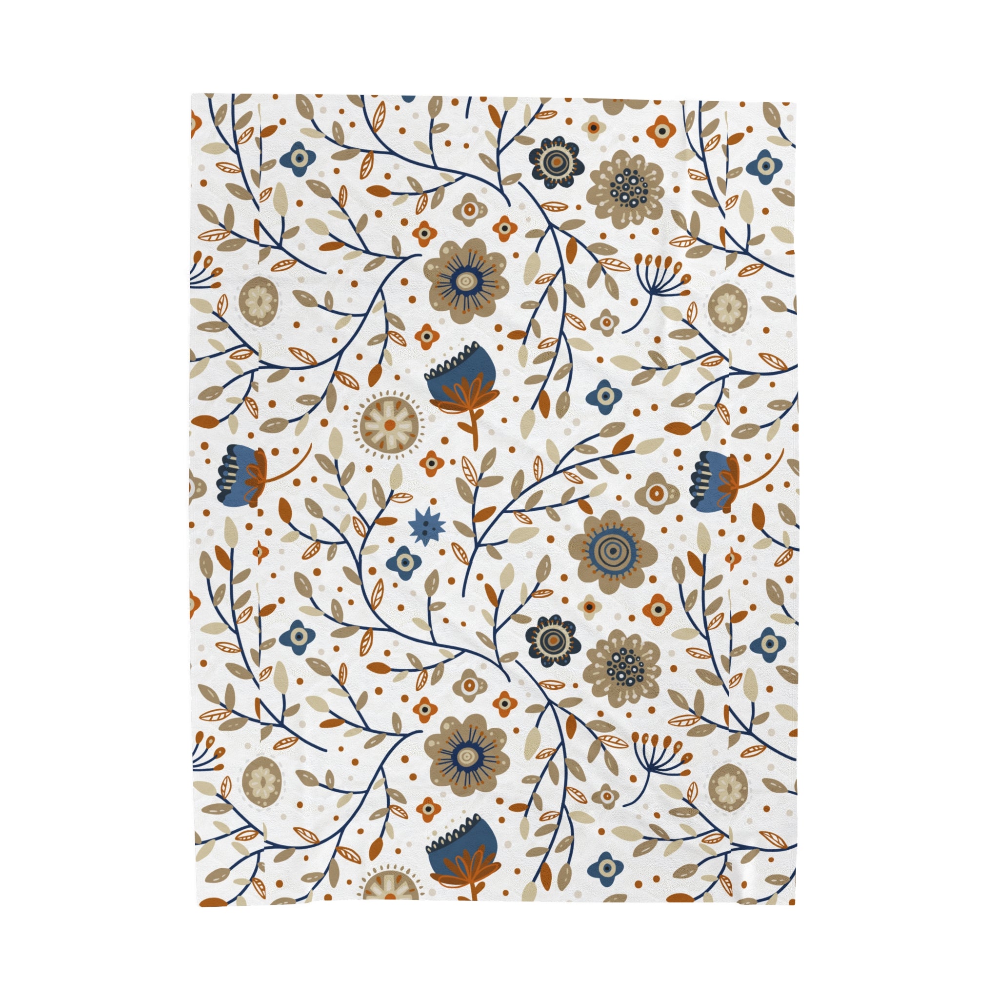 Neutral Nordic Floral Pattern Design Velveteen Plush Blanket, Gift for Boys and Girls, Cozy Throw Blanket, Children's Bedroom Decor, Nursery Bedding