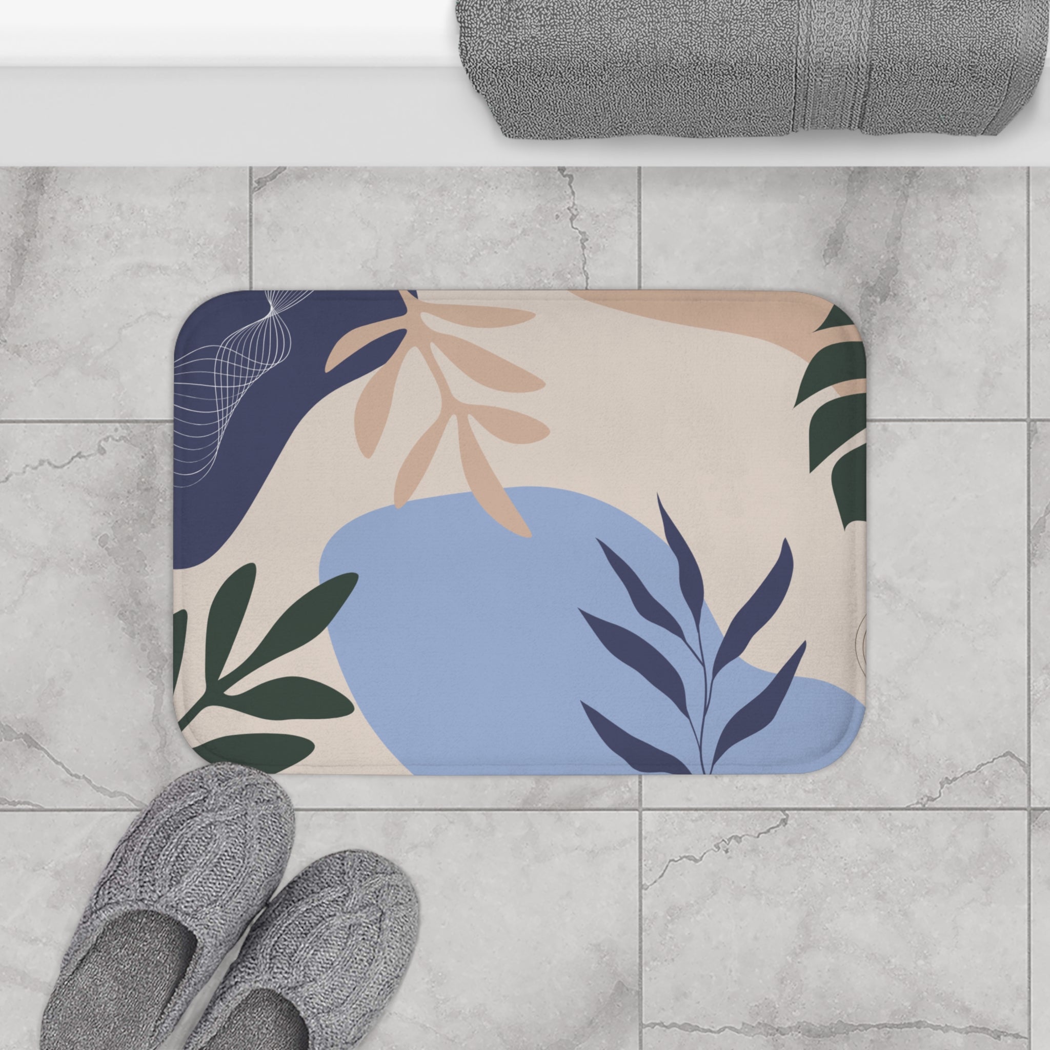 Brown Blue Memory Foam Microfiber Bath Mat - Extra Soft Non-Slip Plush Rug, Machine Washable, Bathroom Floor, Tub & Shower