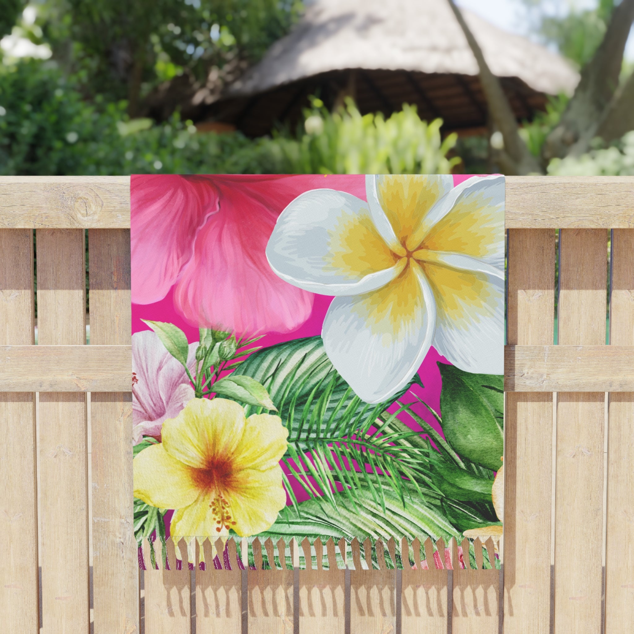 Colorful Tropical Flowers Boho Beach Cloth, Stylish Gift for Her, Trendy Sarong, Summer Wrap, Beach Cover-Up, Bohemian Scarf