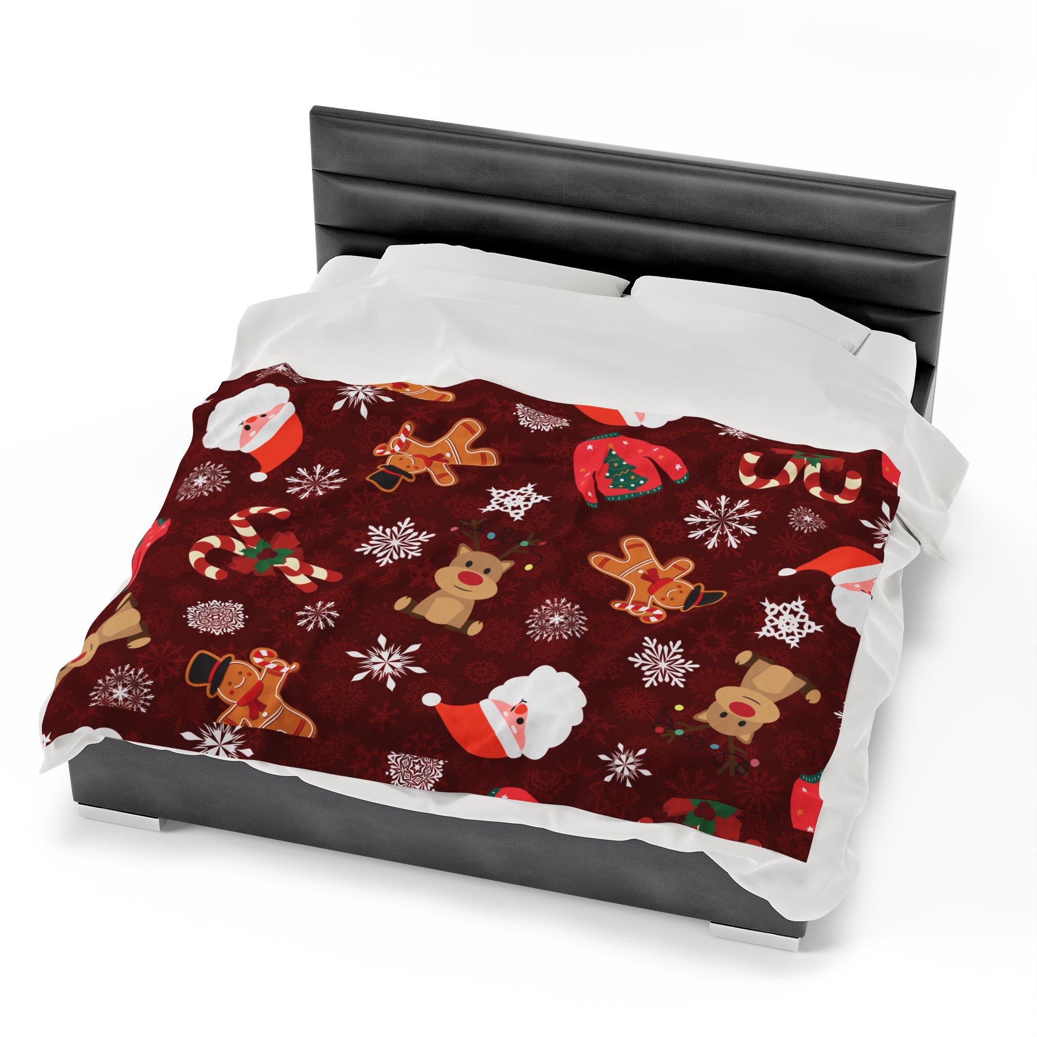 Red And White Merry Christmas Holiday Design Velveteen Plush Blanket, Gift for Boys and Girls, Cozy Throw Blanket, Children's Bedroom Decor, Nursery Bedding