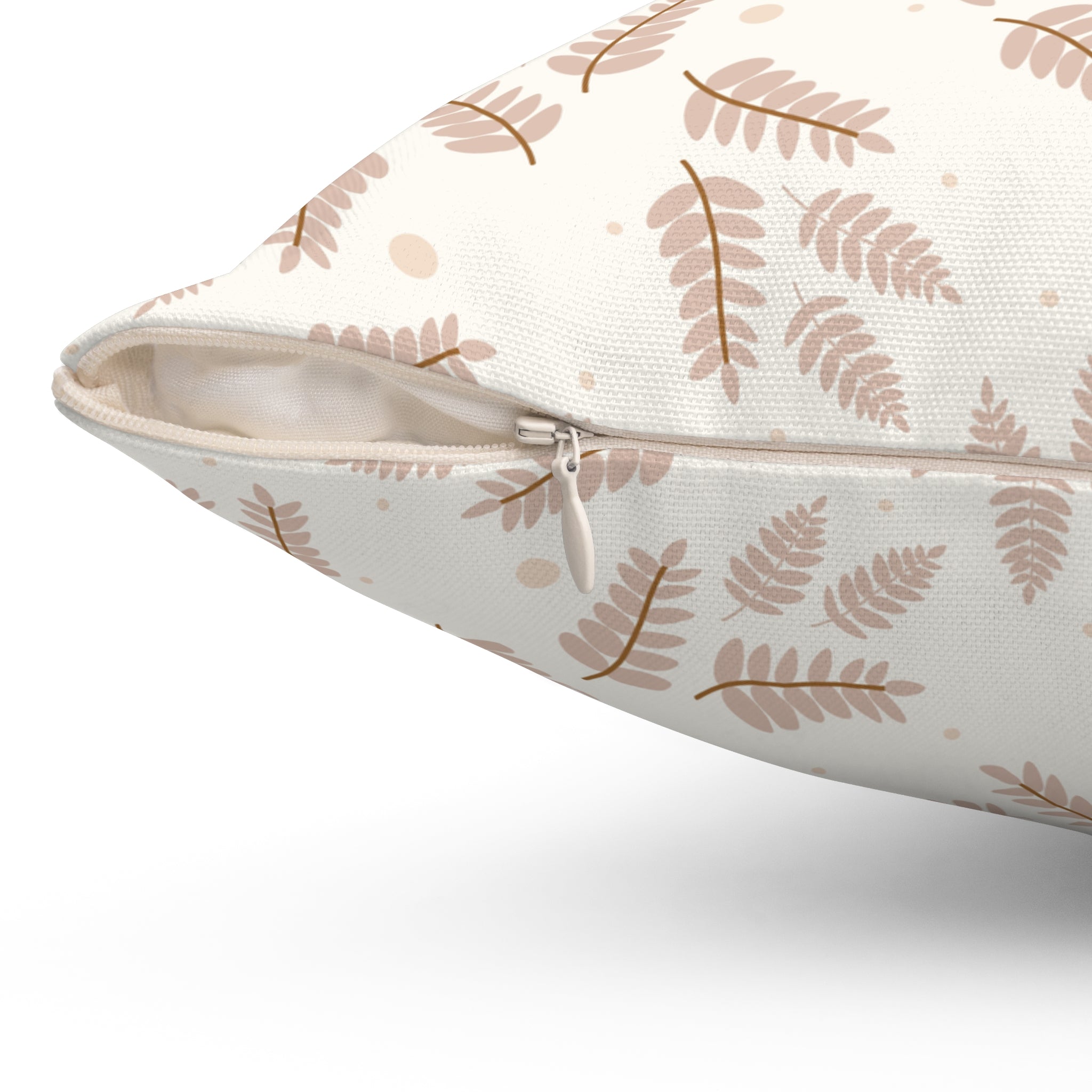 Beige and Brown Leaves Pattern Print Pillow Covers, Decorative Couch Sofa Accent Pillows, Living Room Spun Polyester Square Pillow