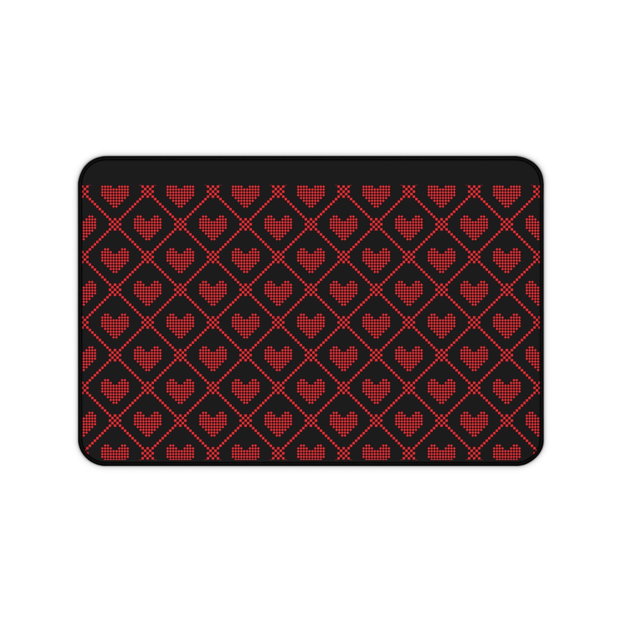 Black Red Pixel Heart Pattern, Valentines Gift, Mouse Pad, Desk Matt for Desktop, Cute Desk Pad Mat, XXL Large Mouse Pad for Desk, Anti-Slip Big Mousepad with Stitched Edges, Keyboard Pad Mouse Mat for Computer