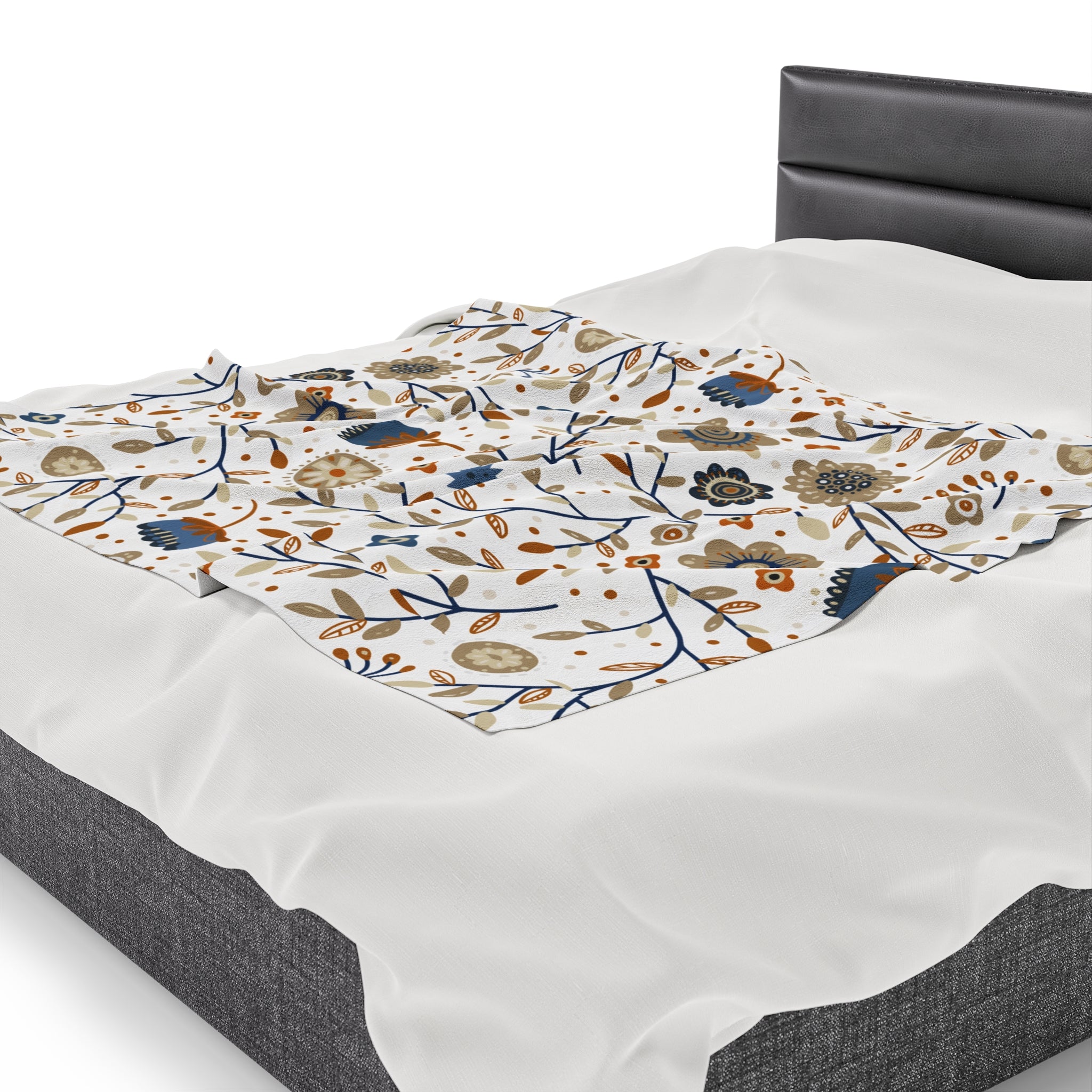 Neutral Nordic Floral Pattern Design Velveteen Plush Blanket, Gift for Boys and Girls, Cozy Throw Blanket, Children's Bedroom Decor, Nursery Bedding