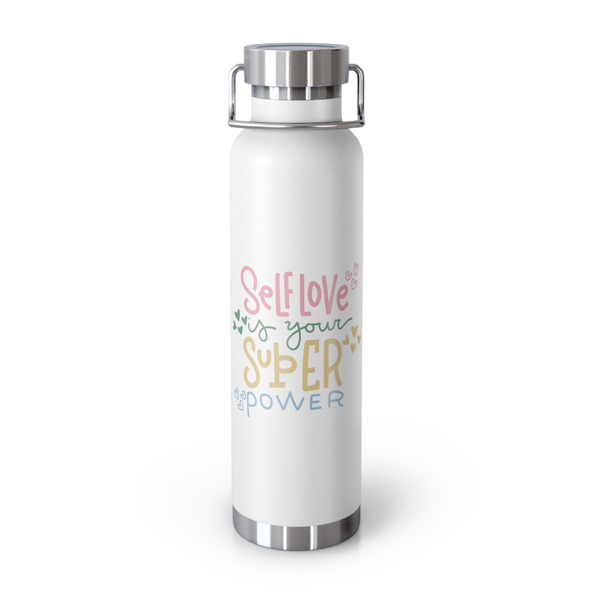 "Self Love Is Your Super Power" Copper Water Bottle, Inspirational Quote, Gift Tumbler, 22oz, Motivational Drinkware, Stainless Steel Thermos