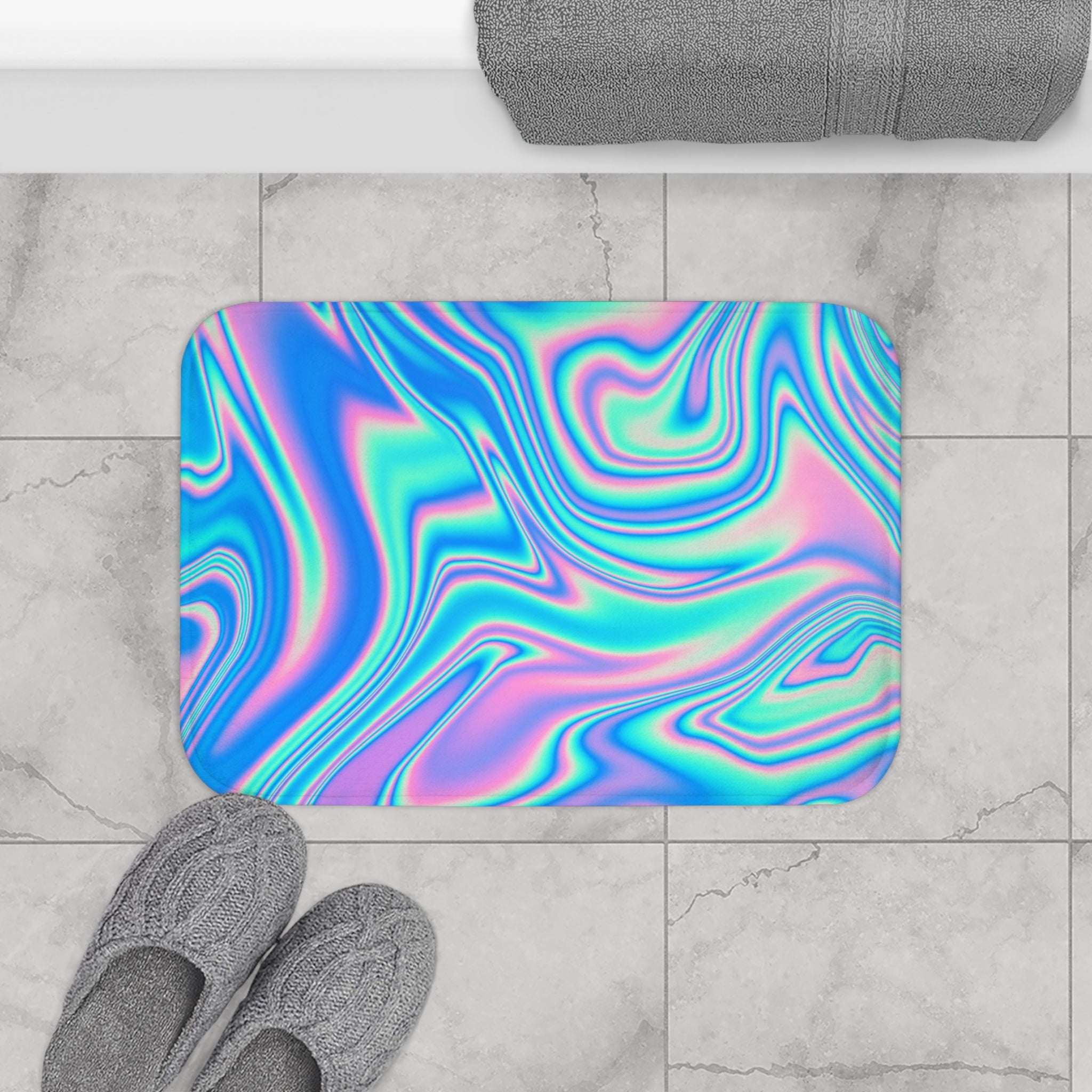 Blue Gradient Memory Foam Microfiber Bath Mat - Extra Soft Non-Slip Plush Rug, Machine Washable, Bathroom Floor, Tub & Shower