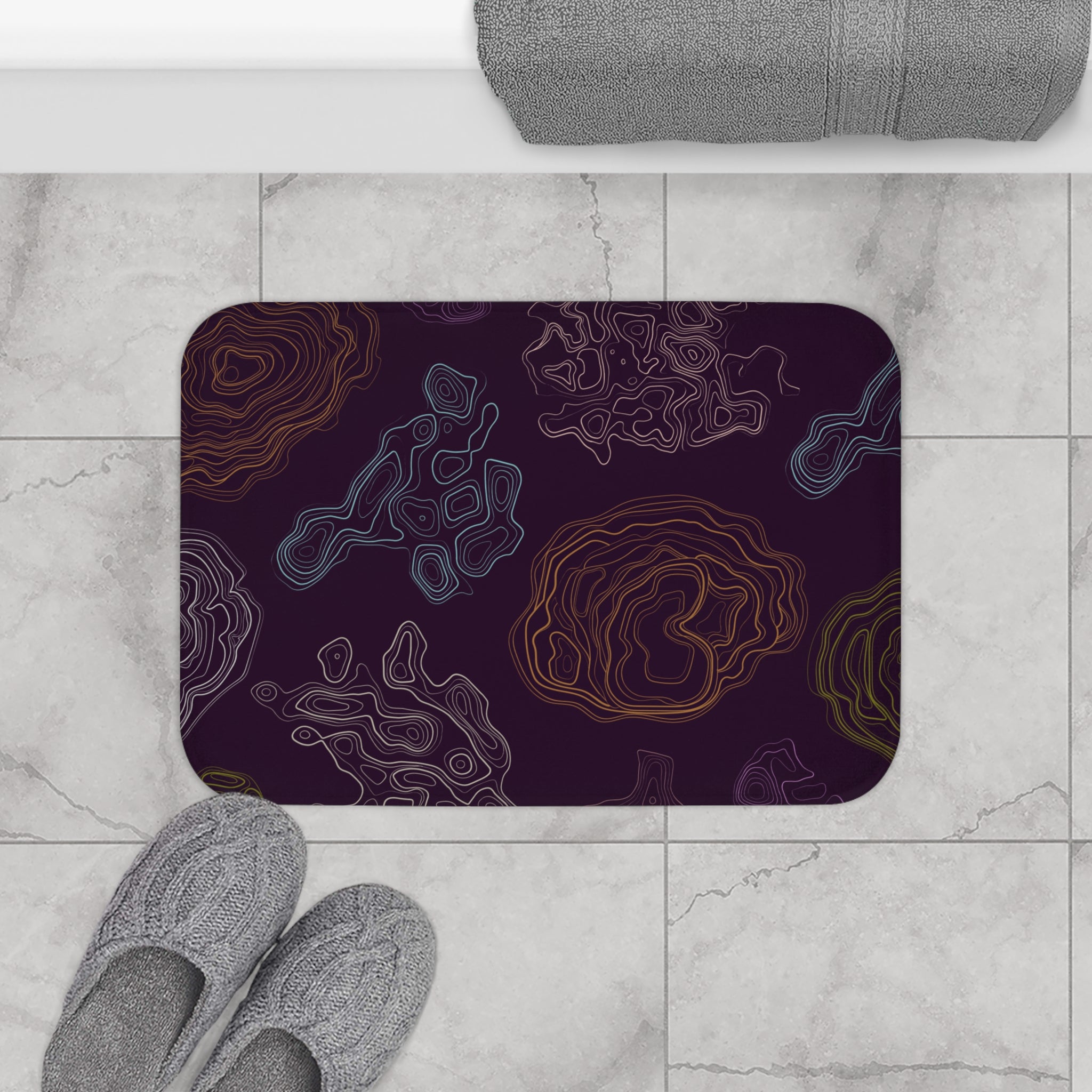 Beige Purple Memory Foam Microfiber Bath Mat - Extra Soft Non-Slip Plush Rug, Machine Washable, Bathroom Floor, Tub & Shower