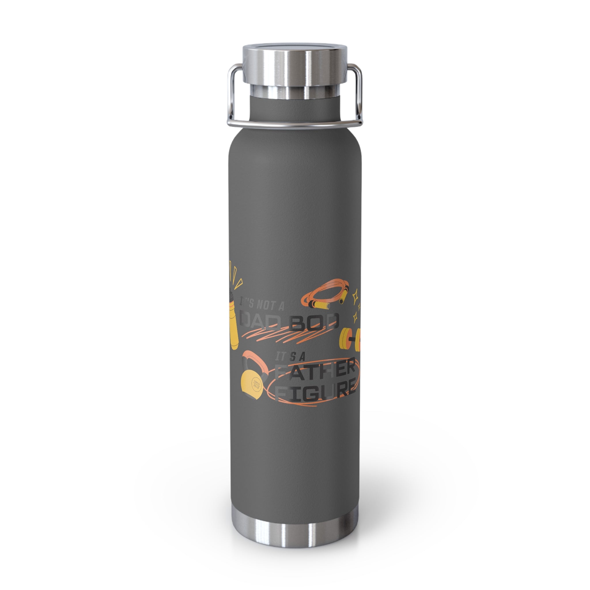 " I'ts Not Dad Bod, It's A Father Figure" Copper Water Bottle, Inspirational Quote, Gift Tumbler, 22oz, Motivational Drinkware, Stainless Steel Thermos